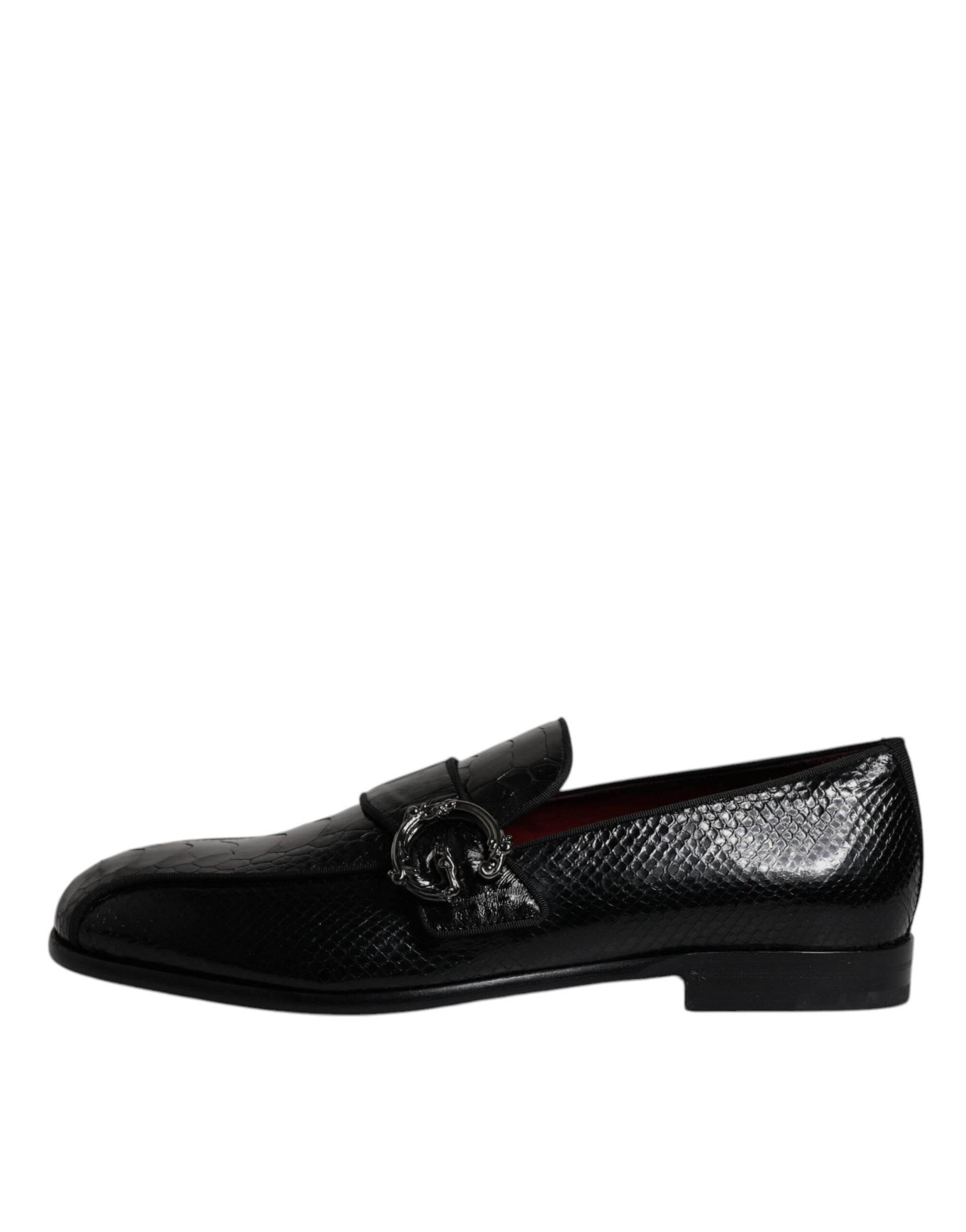 Dolce & Gabbana Black Exotic Leather DG Logo Loafers Formal Dress Shoes Curated Luxury Accessories by Orvyn