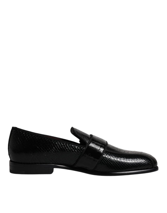 Dolce & Gabbana Black Exotic Leather DG Logo Loafers Formal Dress Shoes Curated Luxury Accessories by Orvyn