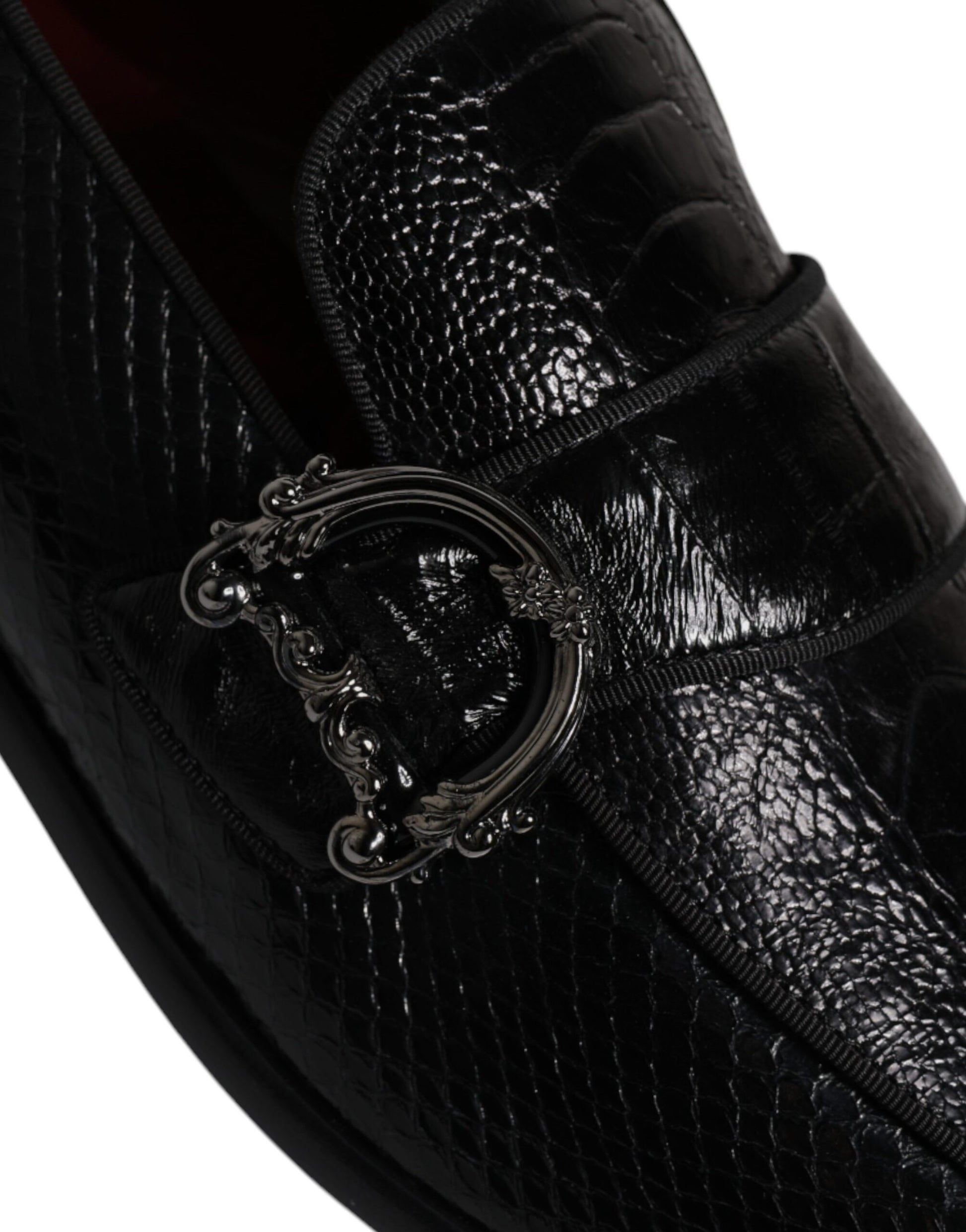 Dolce & Gabbana Black Exotic Leather DG Logo Loafers Formal Dress Shoes Curated Luxury Accessories by Orvyn