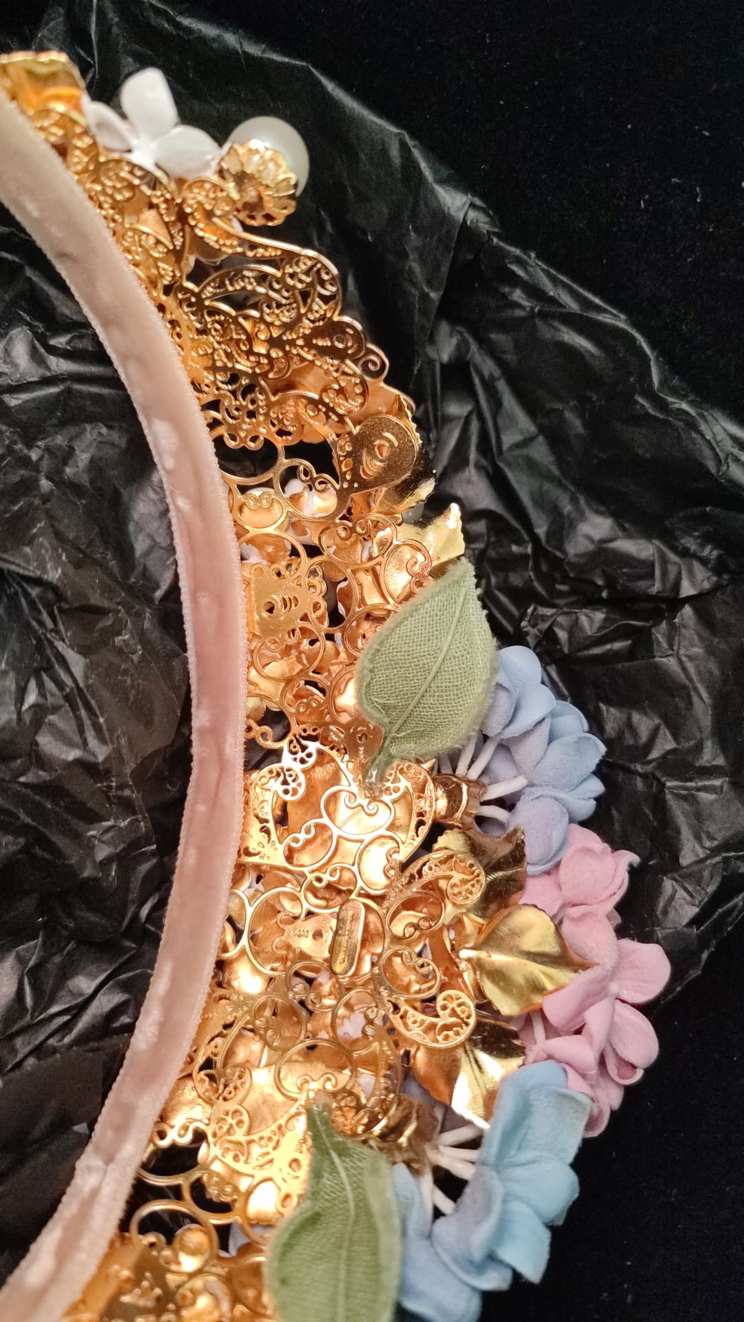 Dolce & Gabbana Gold Crystal Purple Hortensia Headband Crown Diadem Curated Luxury Accessories by Orvyn