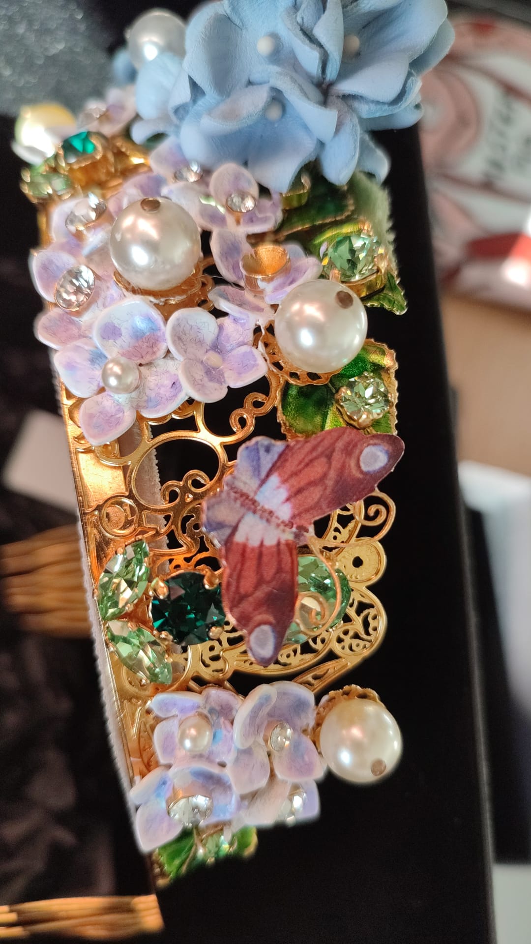 Dolce & Gabbana Gold Crystal Purple Hortensia Headband Crown Diadem Curated Luxury Accessories by Orvyn