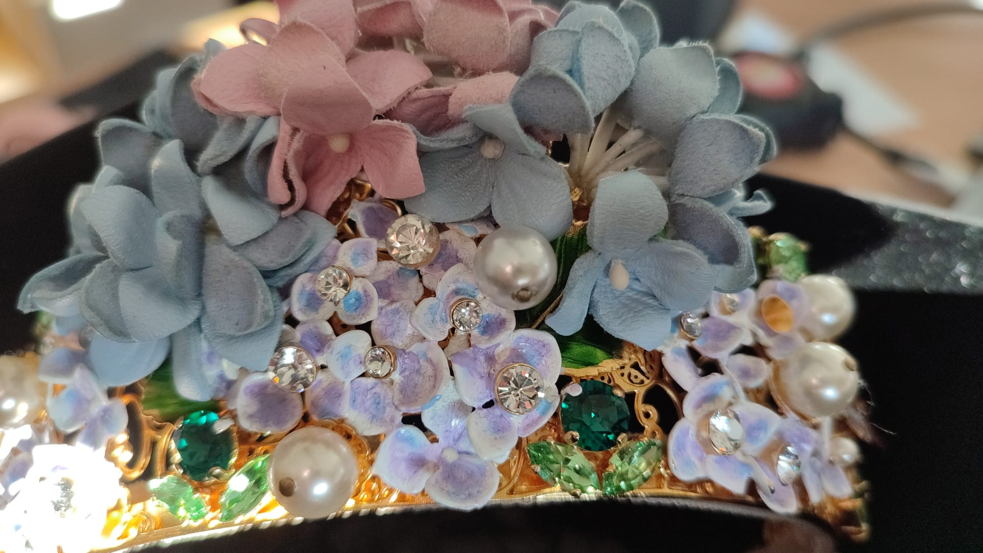 Dolce & Gabbana Gold Crystal Purple Hortensia Headband Crown Diadem Curated Luxury Accessories by Orvyn