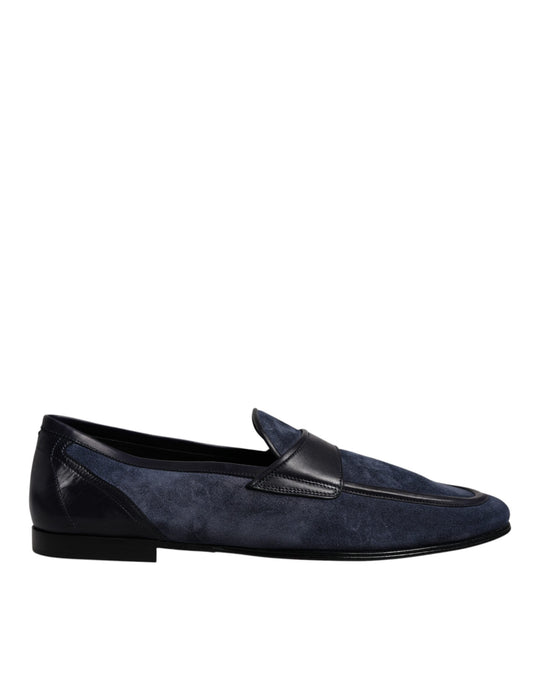Dolce & Gabbana Blue Suede Leather Shoes Loafer Moccasin Shoes Curated Luxury Accessories by Orvyn