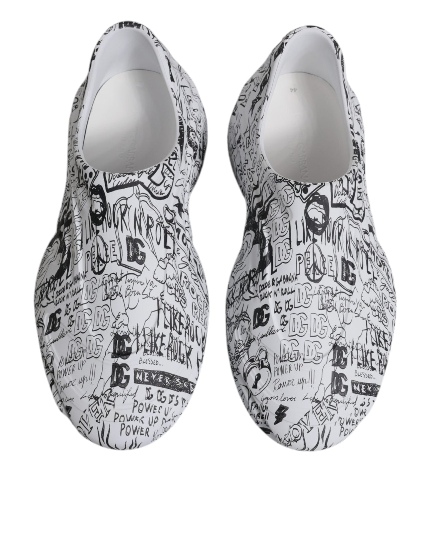 Dolce & Gabbana White Black Graffiti Daymaster Sneakers Shoes Curated Luxury Accessories by Orvyn
