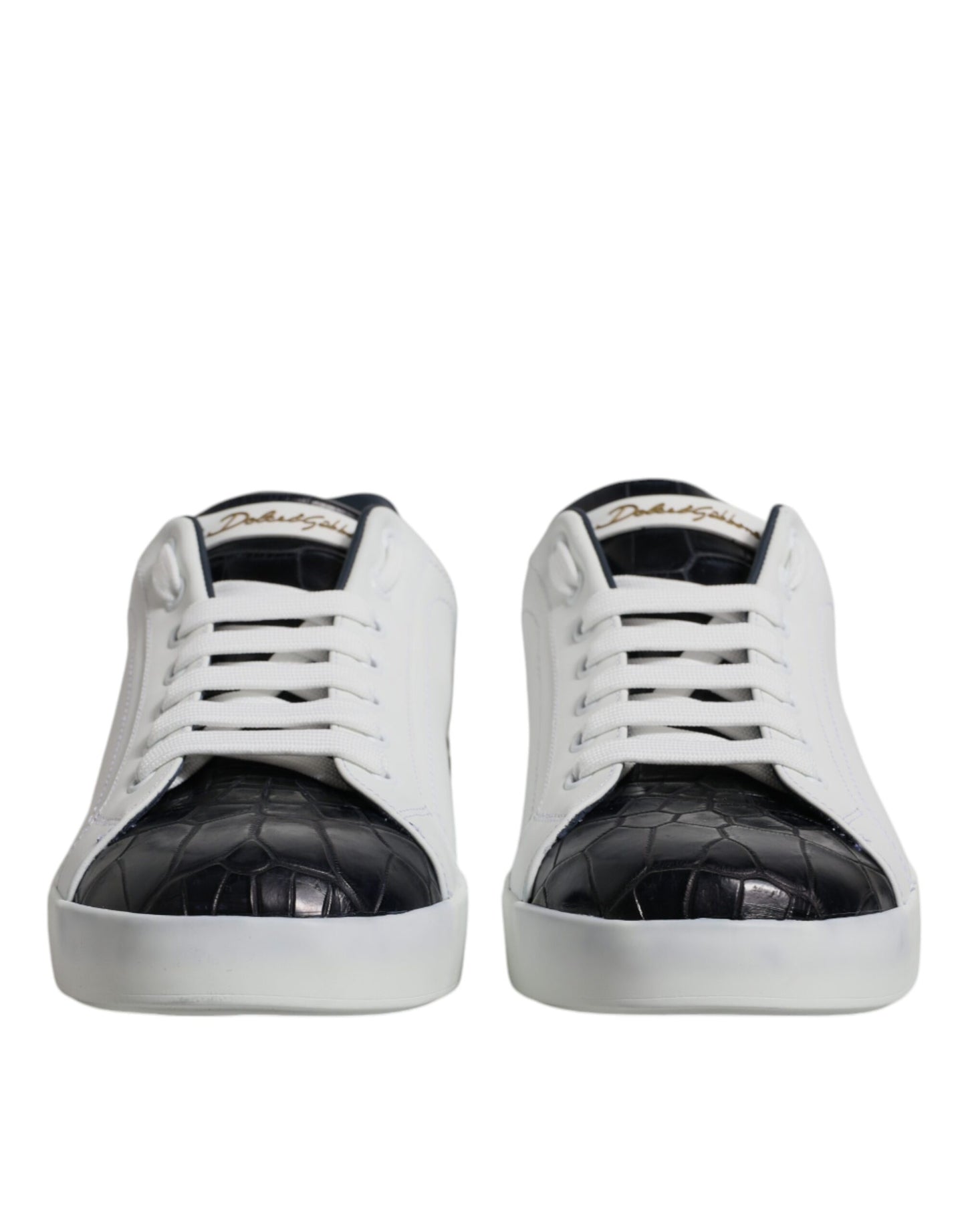 Dolce & Gabbana White Black Leather Portofino Sneakers Shoes Curated Luxury Accessories by Orvyn