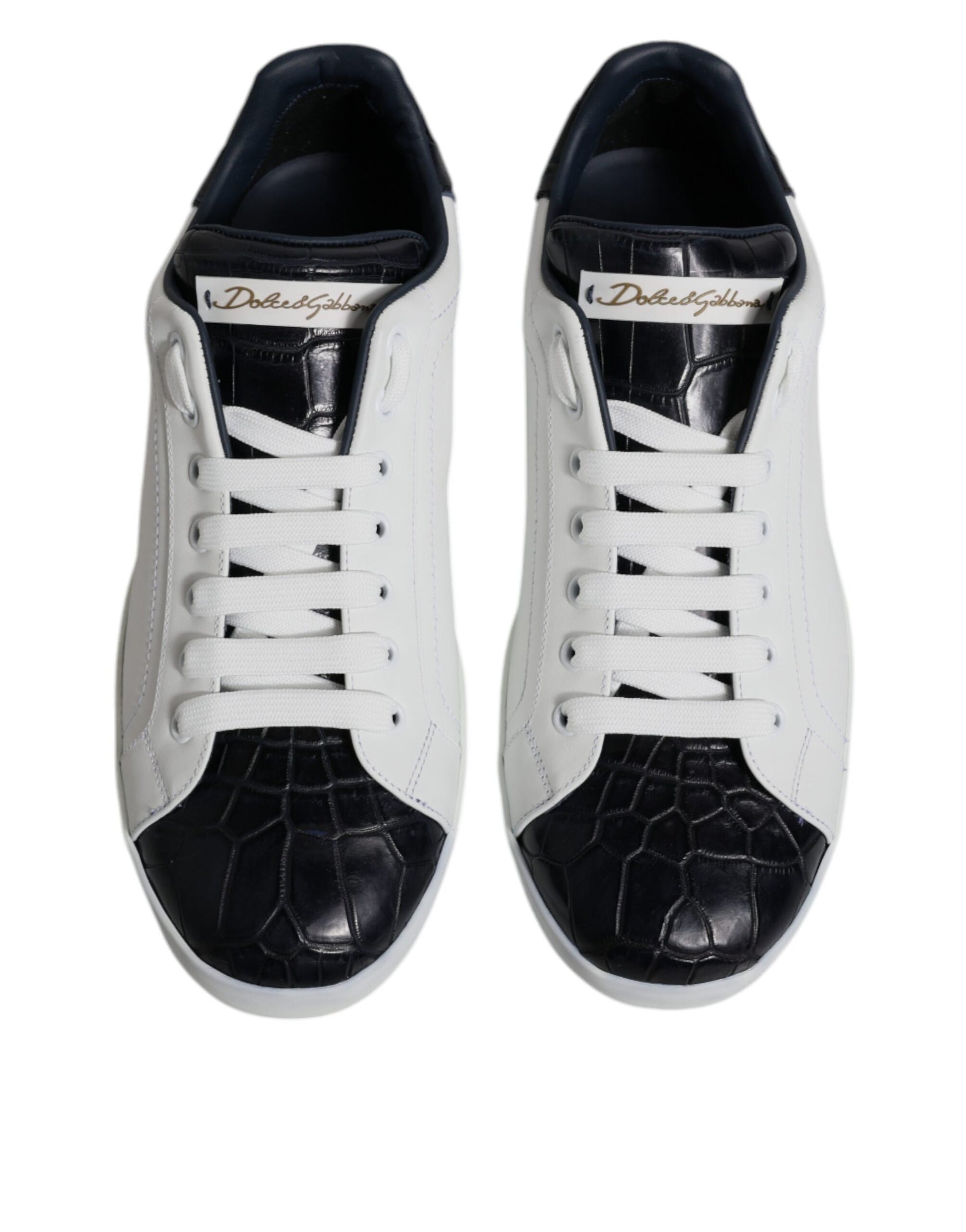 Dolce & Gabbana White Black Leather Portofino Sneakers Shoes Curated Luxury Accessories by Orvyn