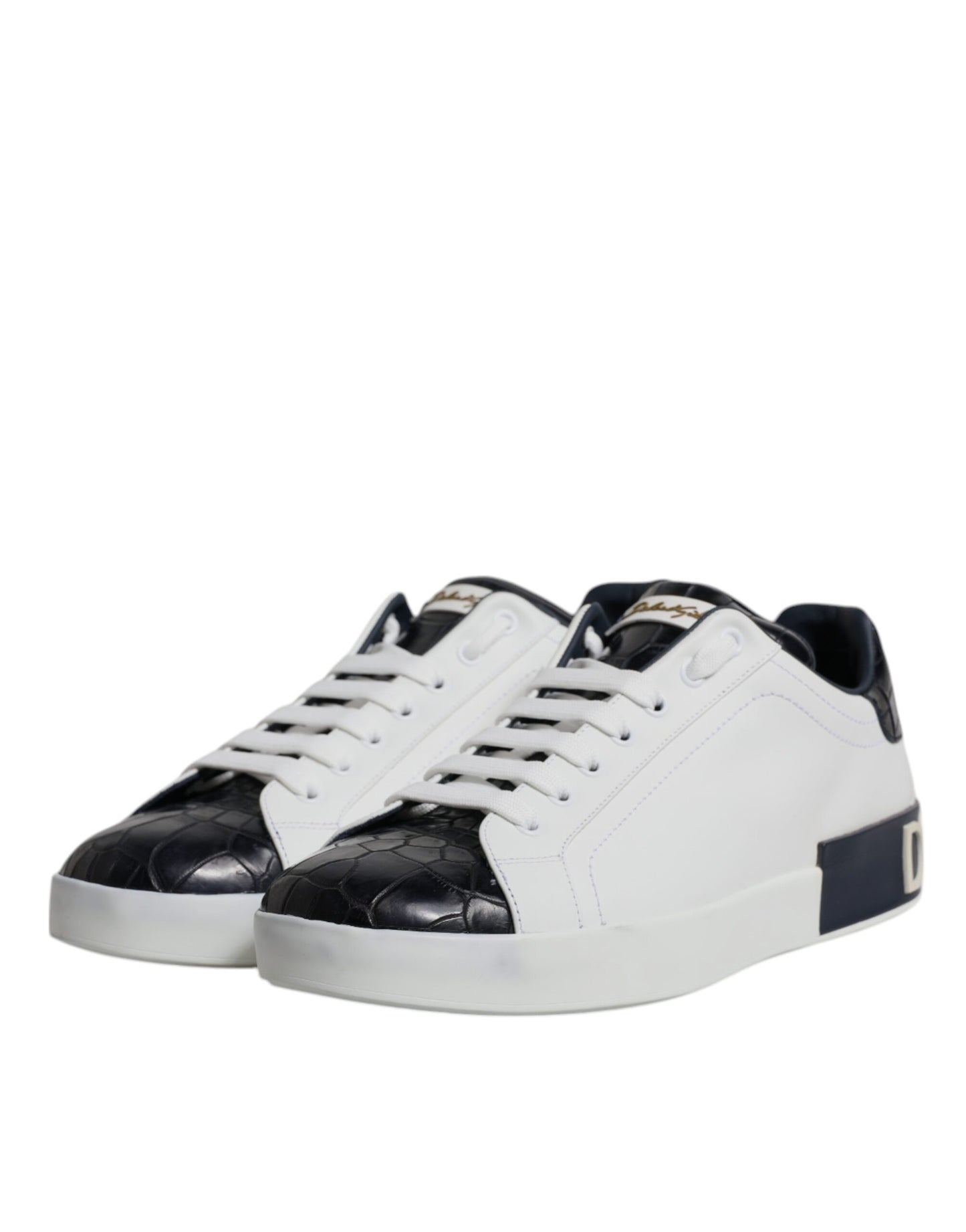 Dolce & Gabbana White Black Leather Portofino Sneakers Shoes Curated Luxury Accessories by Orvyn