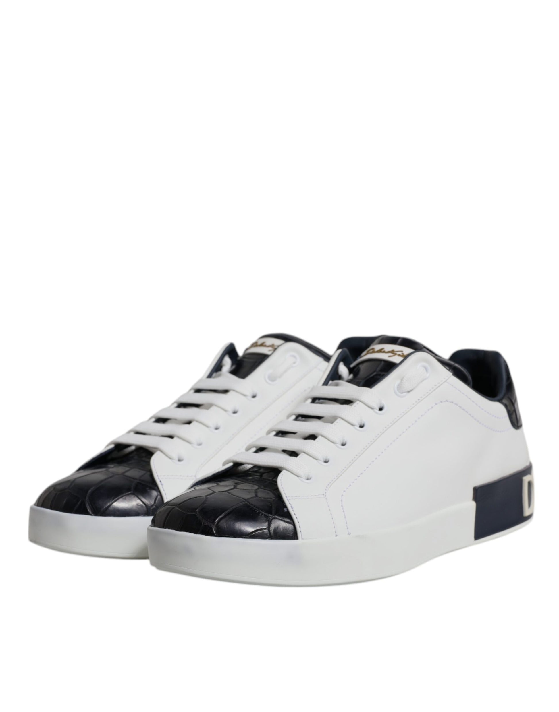 Dolce & Gabbana White Black Leather Portofino Sneakers Shoes Curated Luxury Accessories by Orvyn