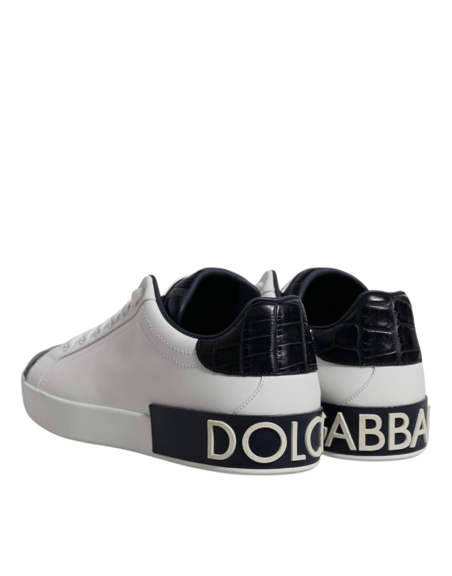 Dolce & Gabbana White Black Leather Portofino Sneakers Shoes Curated Luxury Accessories by Orvyn