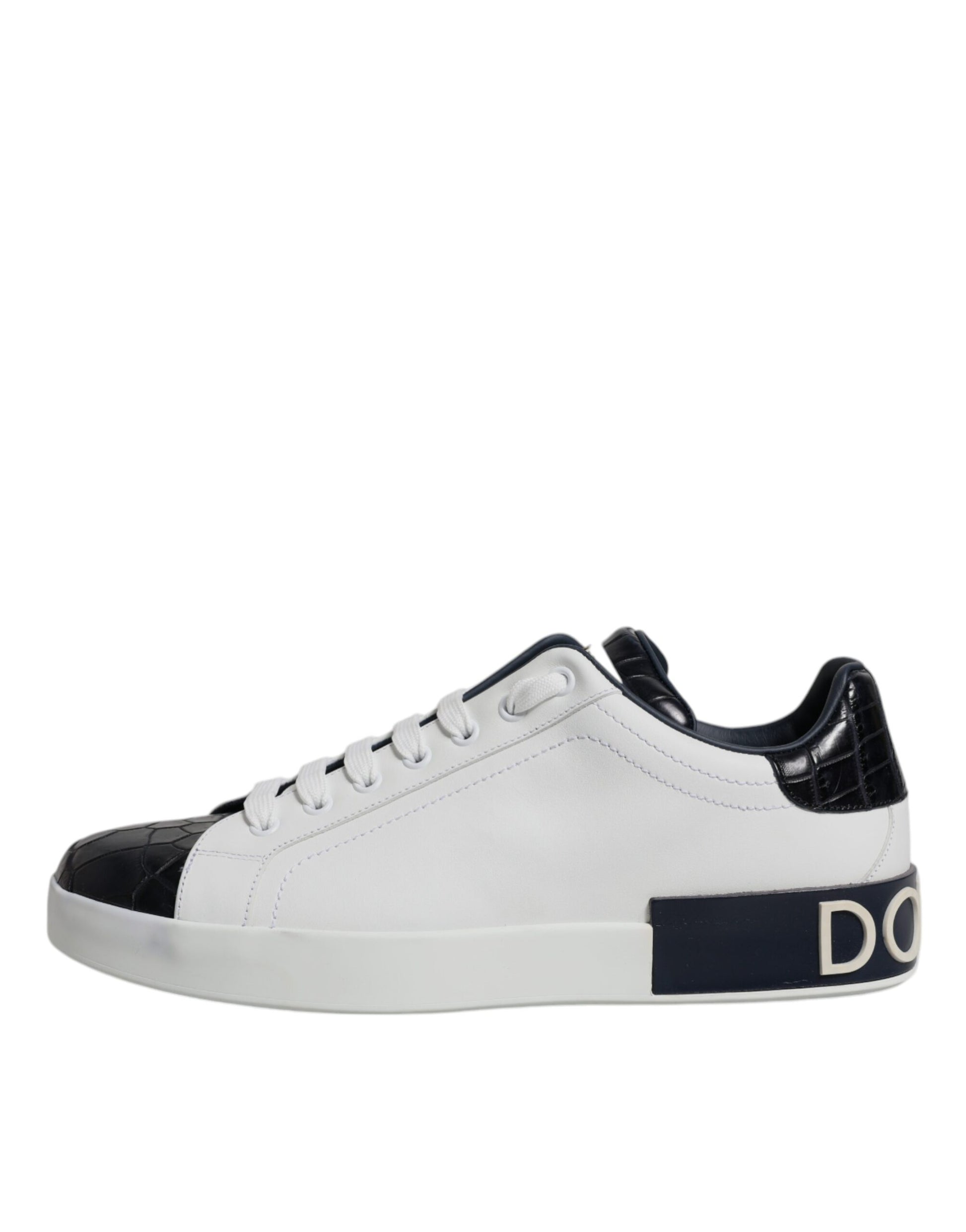 Dolce & Gabbana White Black Leather Portofino Sneakers Shoes Curated Luxury Accessories by Orvyn