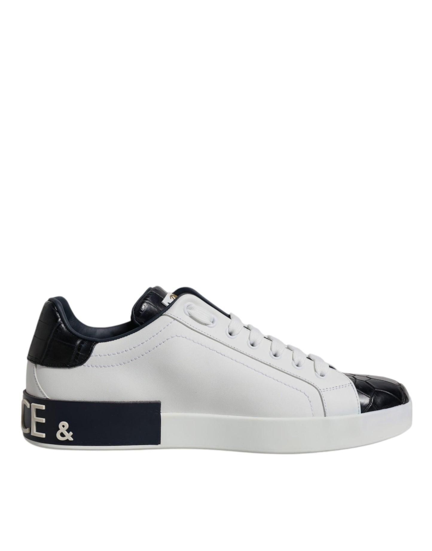 Dolce & Gabbana White Black Leather Portofino Sneakers Shoes Curated Luxury Accessories by Orvyn