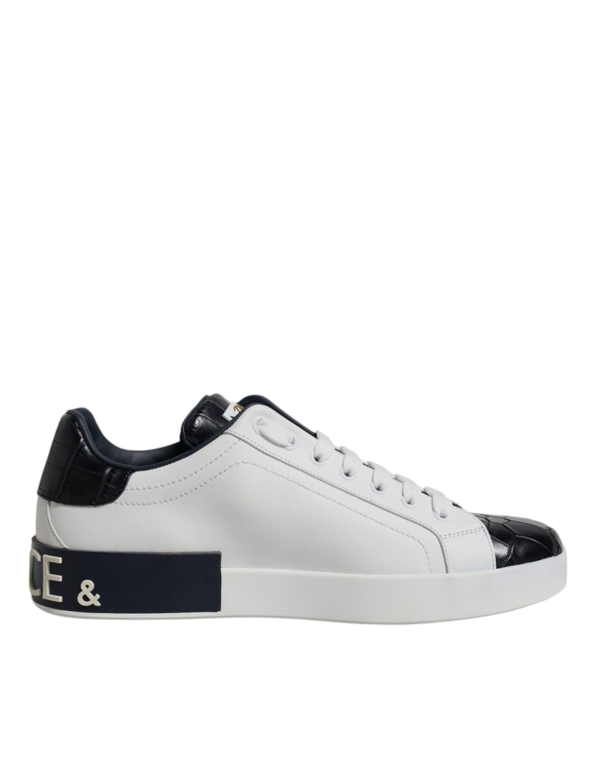 Dolce & Gabbana White Black Leather Portofino Sneakers Shoes Curated Luxury Accessories by Orvyn