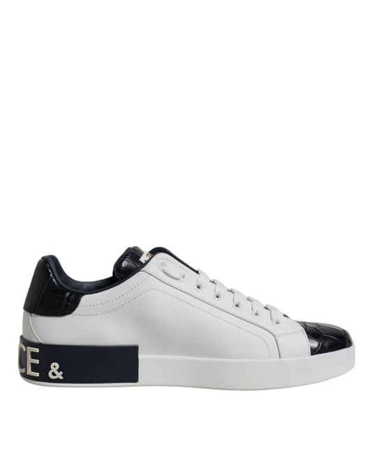 Dolce & Gabbana White Black Leather Portofino Sneakers Shoes Curated Luxury Accessories by Orvyn