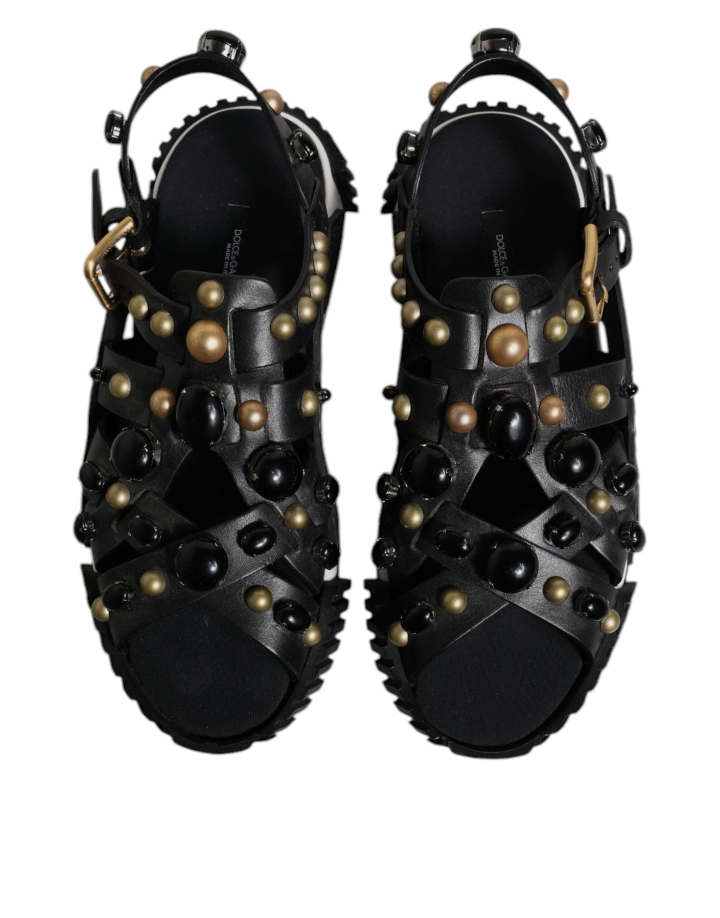 Dolce & Gabbana Black Leather Studded Slides Sandals Shoes Curated Luxury Accessories by Orvyn