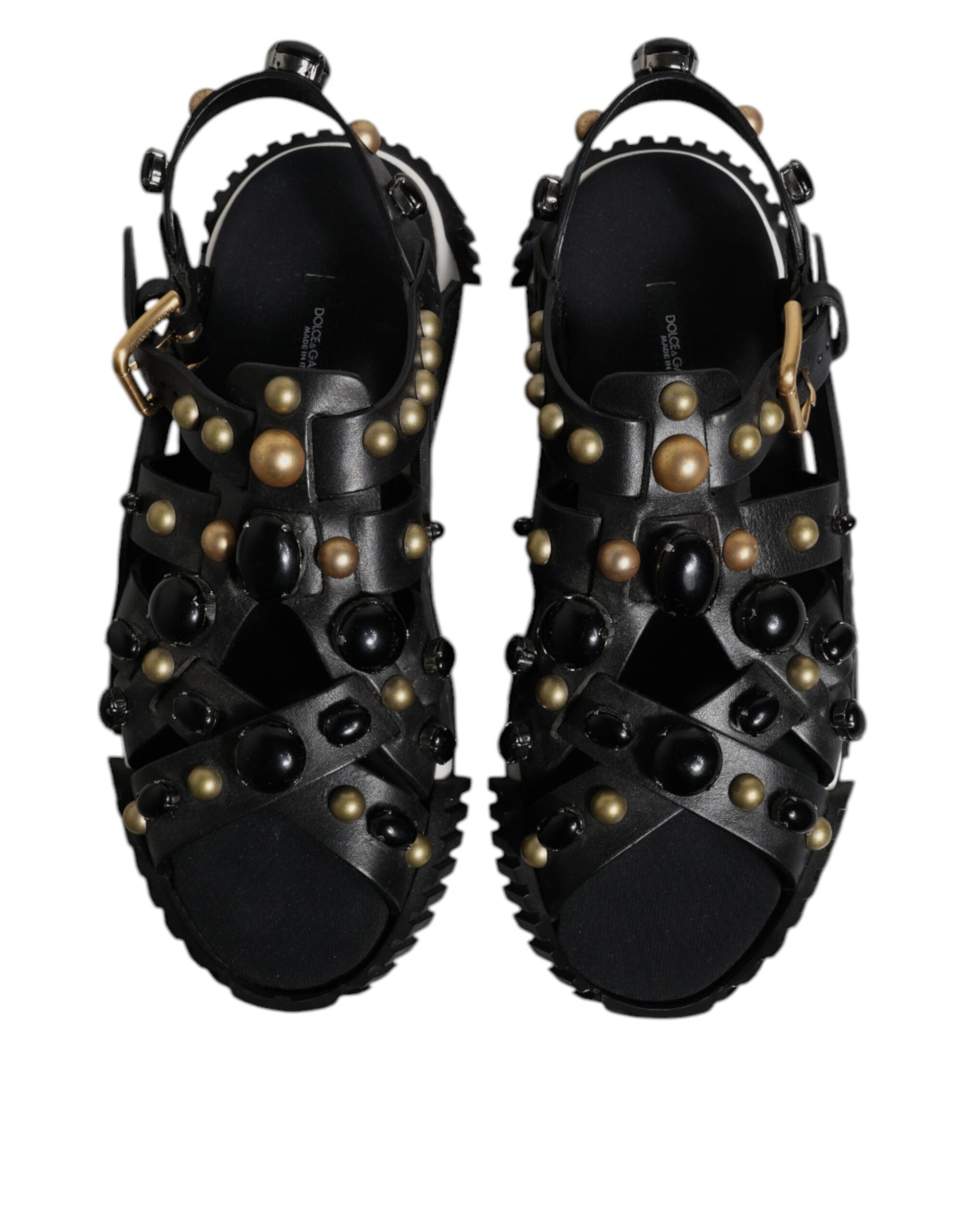 Dolce & Gabbana Black Leather Studded Slides Sandals Shoes Curated Luxury Accessories by Orvyn