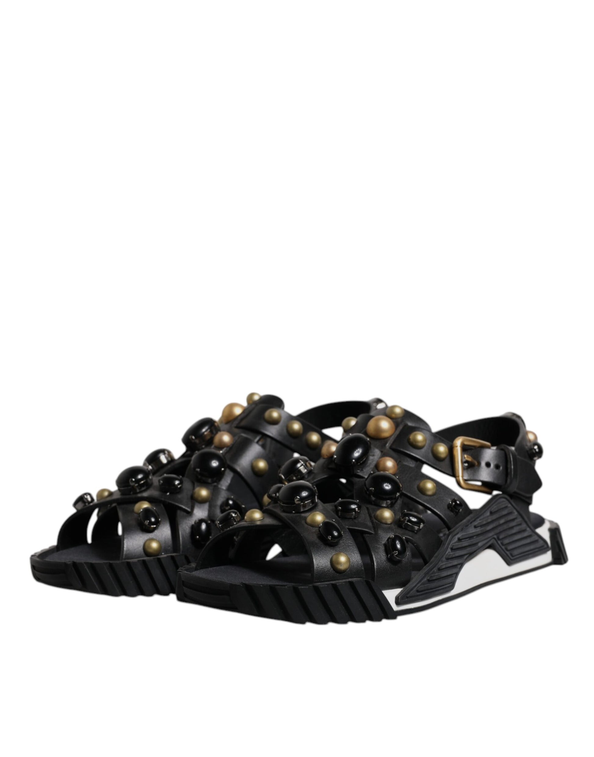 Dolce & Gabbana Black Leather Studded Slides Sandals Shoes Curated Luxury Accessories by Orvyn
