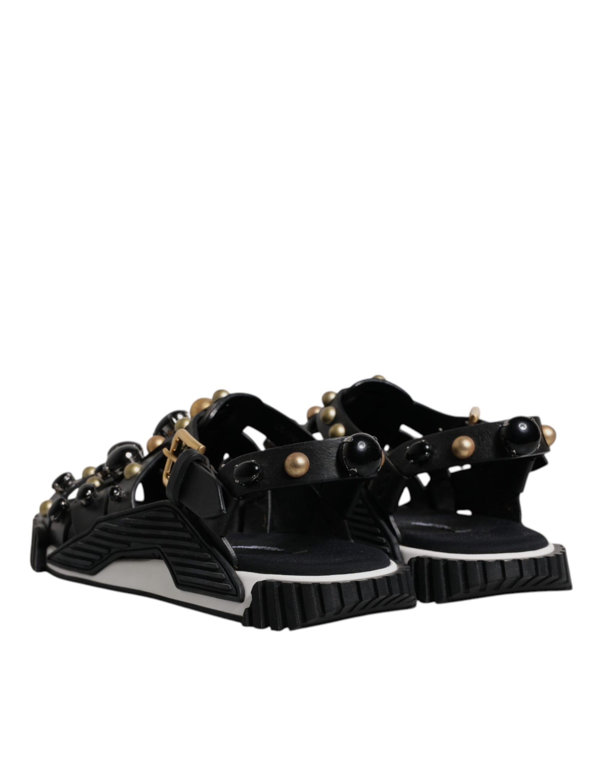 Dolce & Gabbana Black Leather Studded Slides Sandals Shoes Curated Luxury Accessories by Orvyn