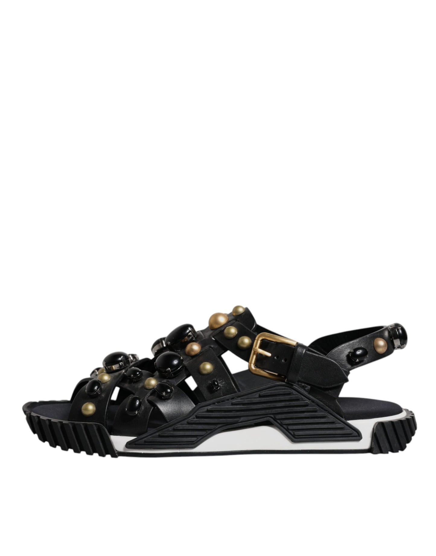 Dolce & Gabbana Black Leather Studded Slides Sandals Shoes Curated Luxury Accessories by Orvyn