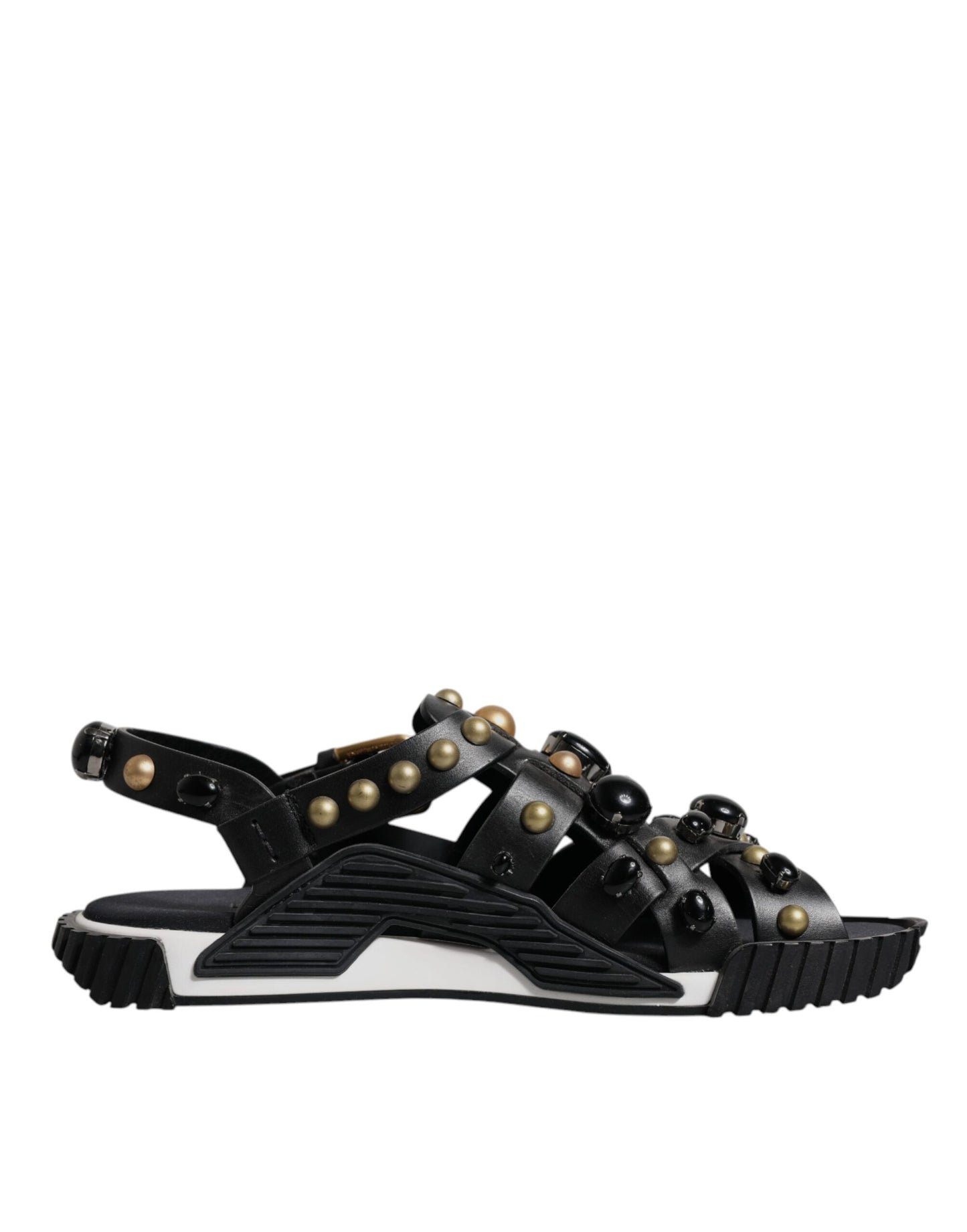 Dolce & Gabbana Black Leather Studded Slides Sandals Shoes Curated Luxury Accessories by Orvyn