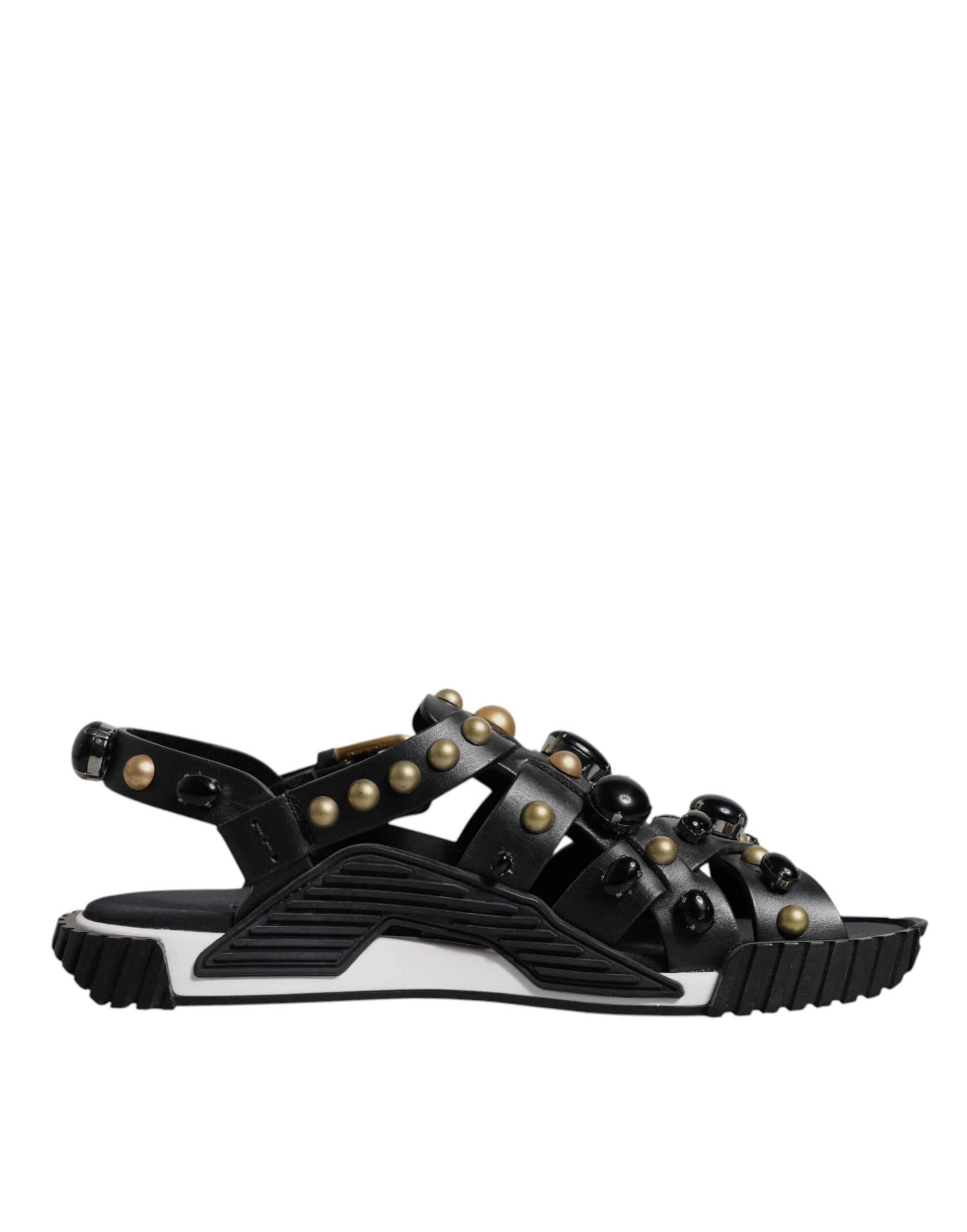 Dolce & Gabbana Black Leather Studded Slides Sandals Shoes Curated Luxury Accessories by Orvyn