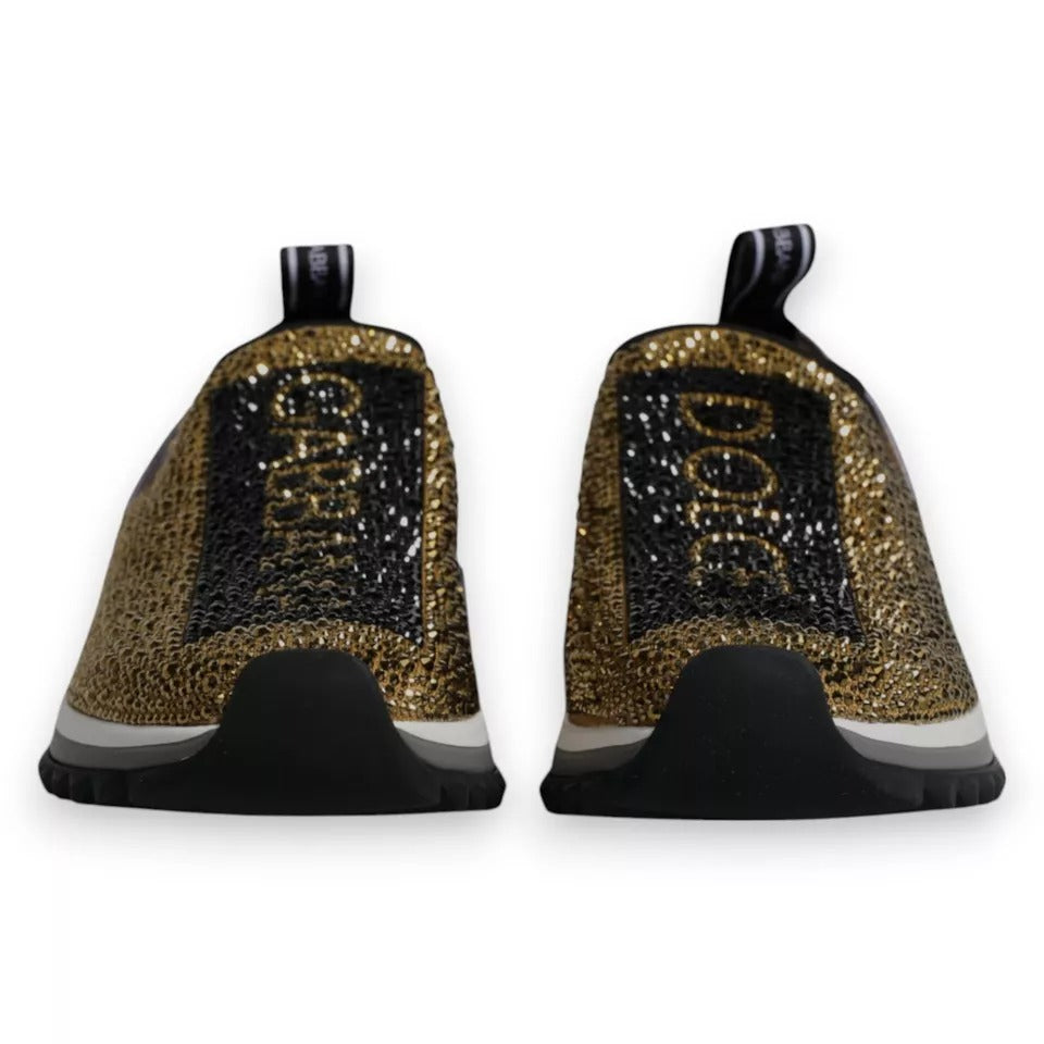 Dolce & Gabbana Gold Rhinestones Sorrento Sneakers Shoes Curated Luxury Accessories by Orvyn