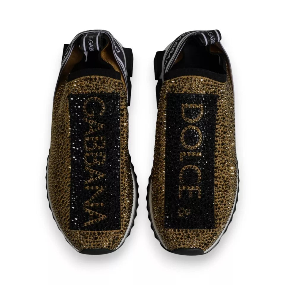 Dolce & Gabbana Gold Rhinestones Sorrento Sneakers Shoes Curated Luxury Accessories by Orvyn