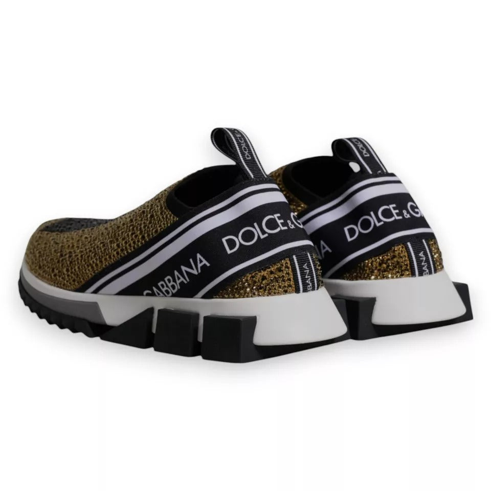 Dolce & Gabbana Gold Rhinestones Sorrento Sneakers Shoes Curated Luxury Accessories by Orvyn