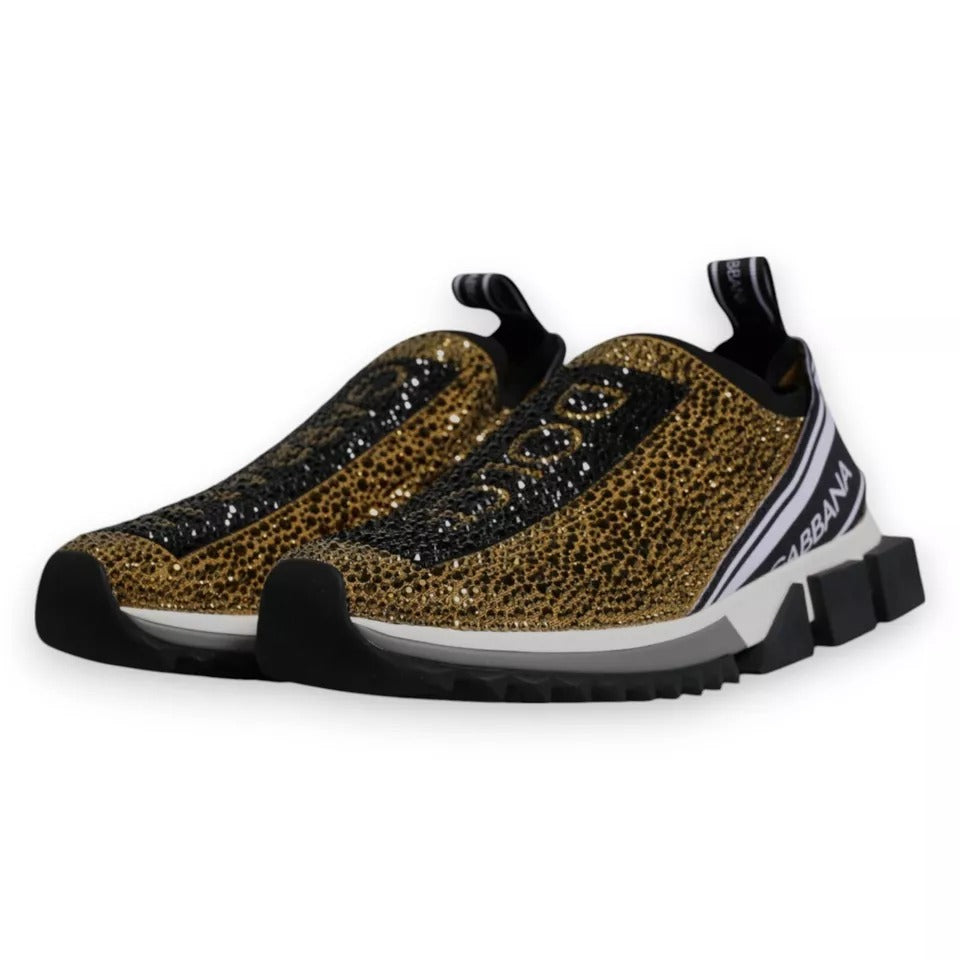 Dolce & Gabbana Gold Rhinestones Sorrento Sneakers Shoes Curated Luxury Accessories by Orvyn