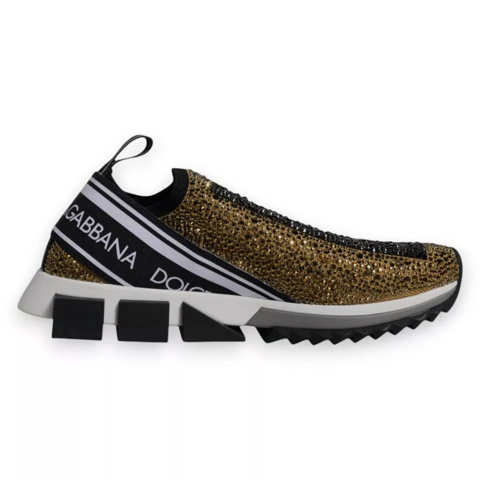 Dolce & Gabbana Gold Rhinestones Sorrento Sneakers Shoes Curated Luxury Accessories by Orvyn