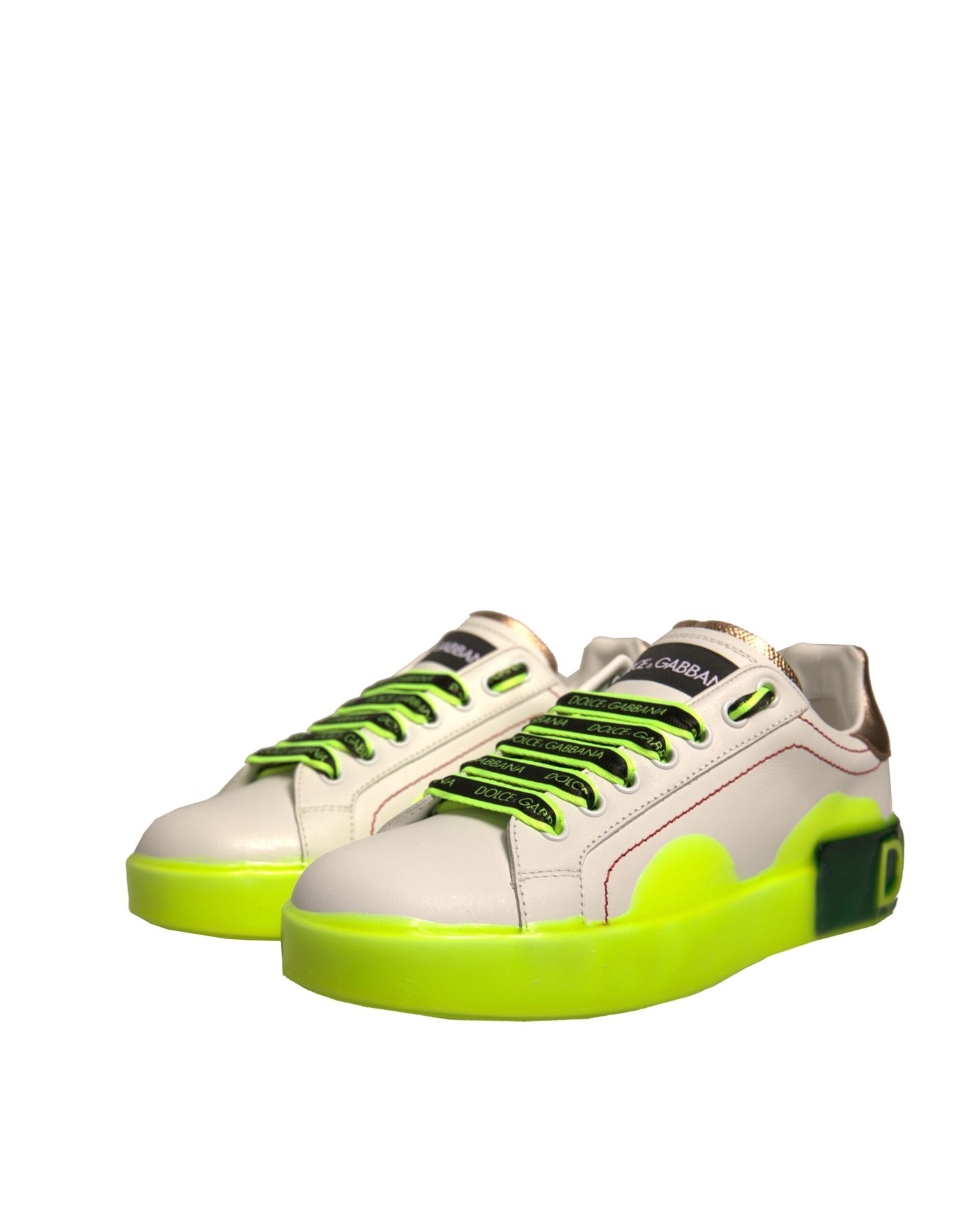 Dolce & Gabbana White Yellow Portofino Leather Sneakers Shoes Curated Luxury Accessories by Orvyn