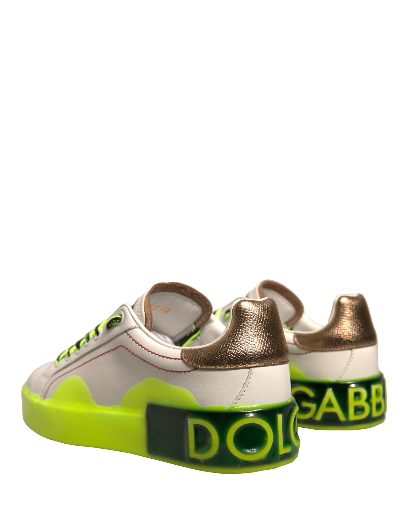 Dolce & Gabbana White Yellow Portofino Leather Sneakers Shoes Curated Luxury Accessories by Orvyn