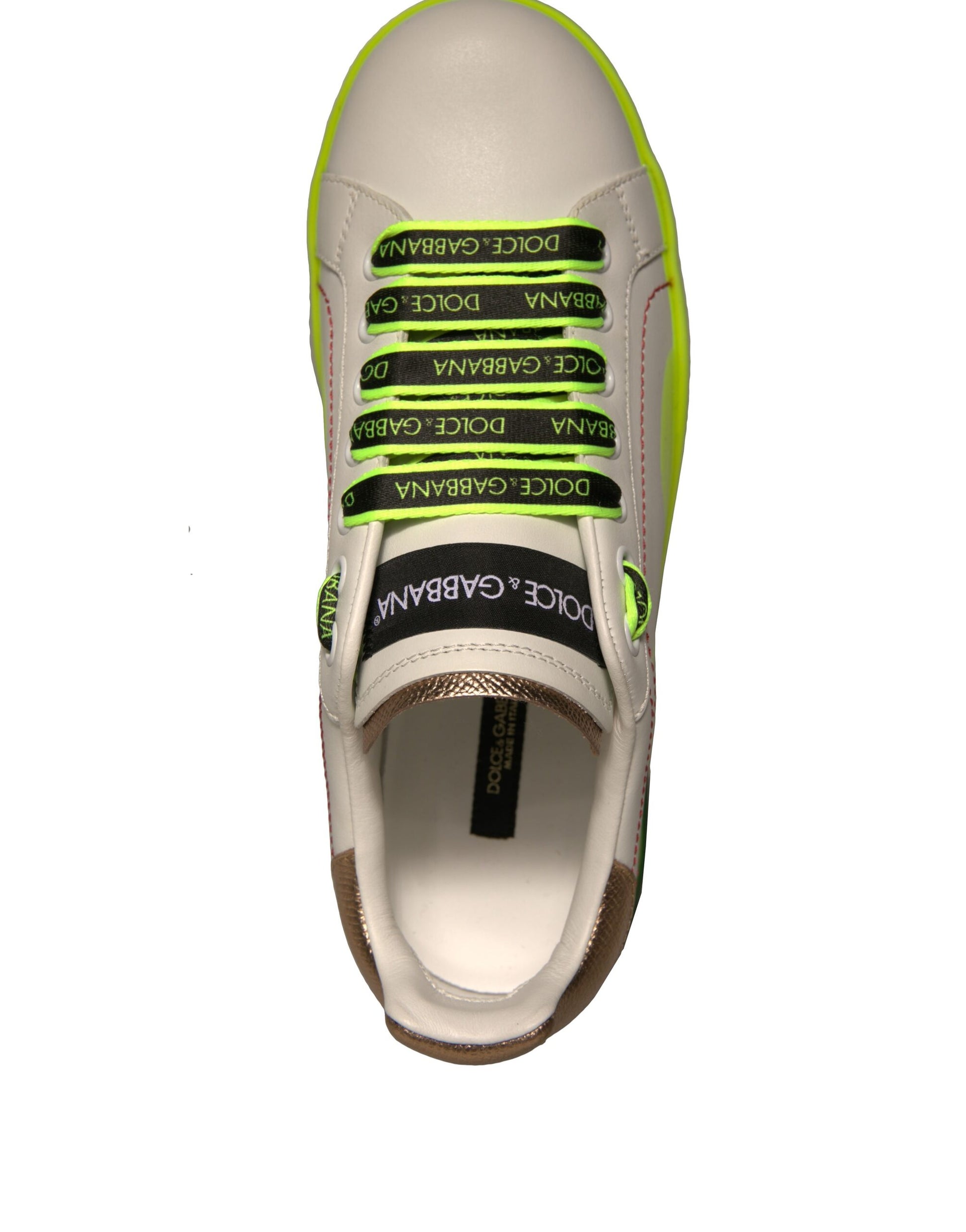 Dolce & Gabbana White Yellow Portofino Leather Sneakers Shoes Curated Luxury Accessories by Orvyn