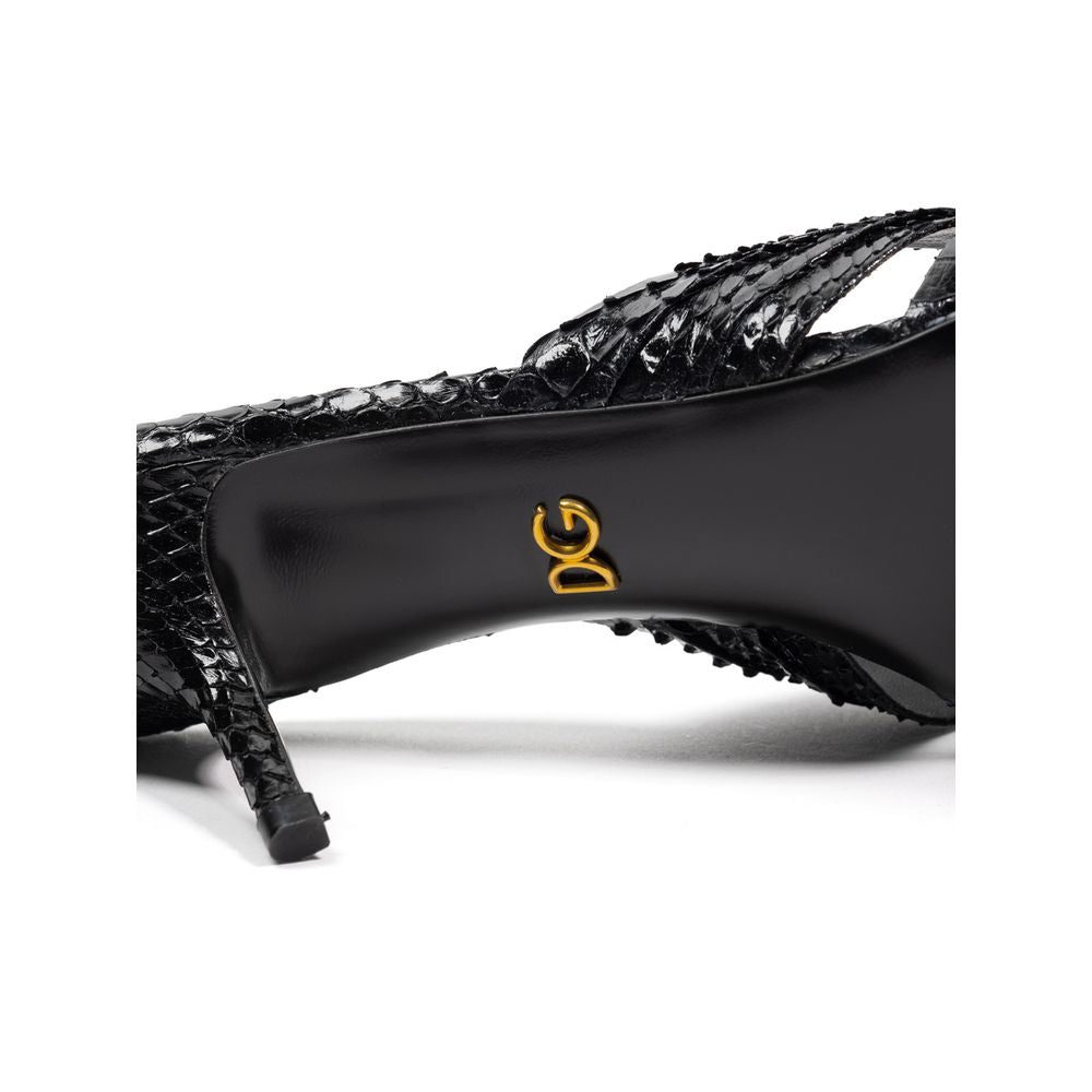 Dolce & Gabbana Black Snake Skin Platform Sandals Curated Luxury Accessories by Orvyn