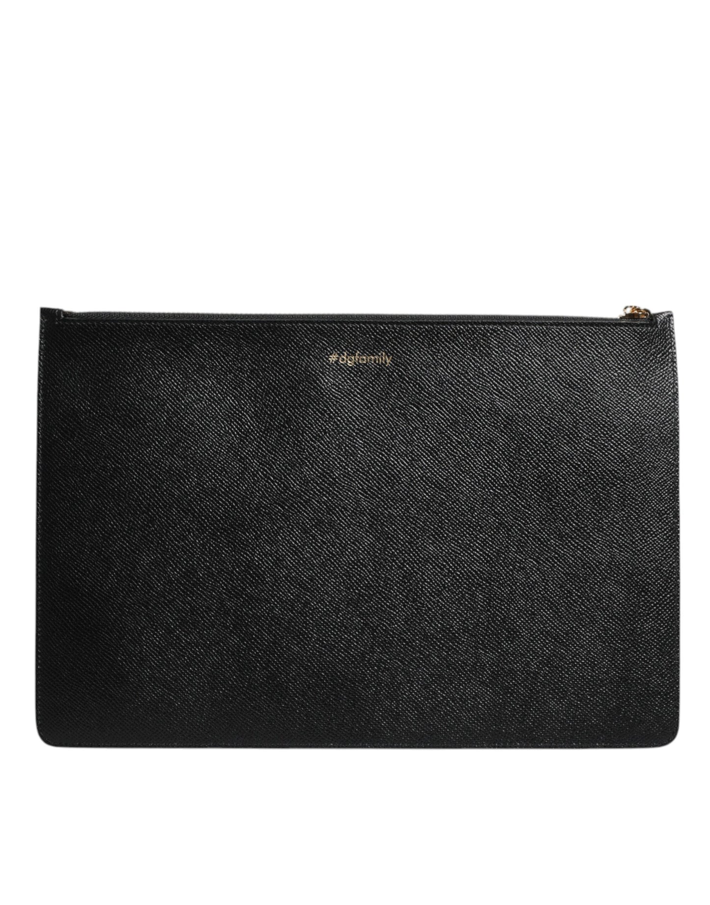 Dolce & Gabbana Black Leather #DGFAMILY Embellished Men Zip Pouch Bag Curated Luxury Accessories by Orvyn
