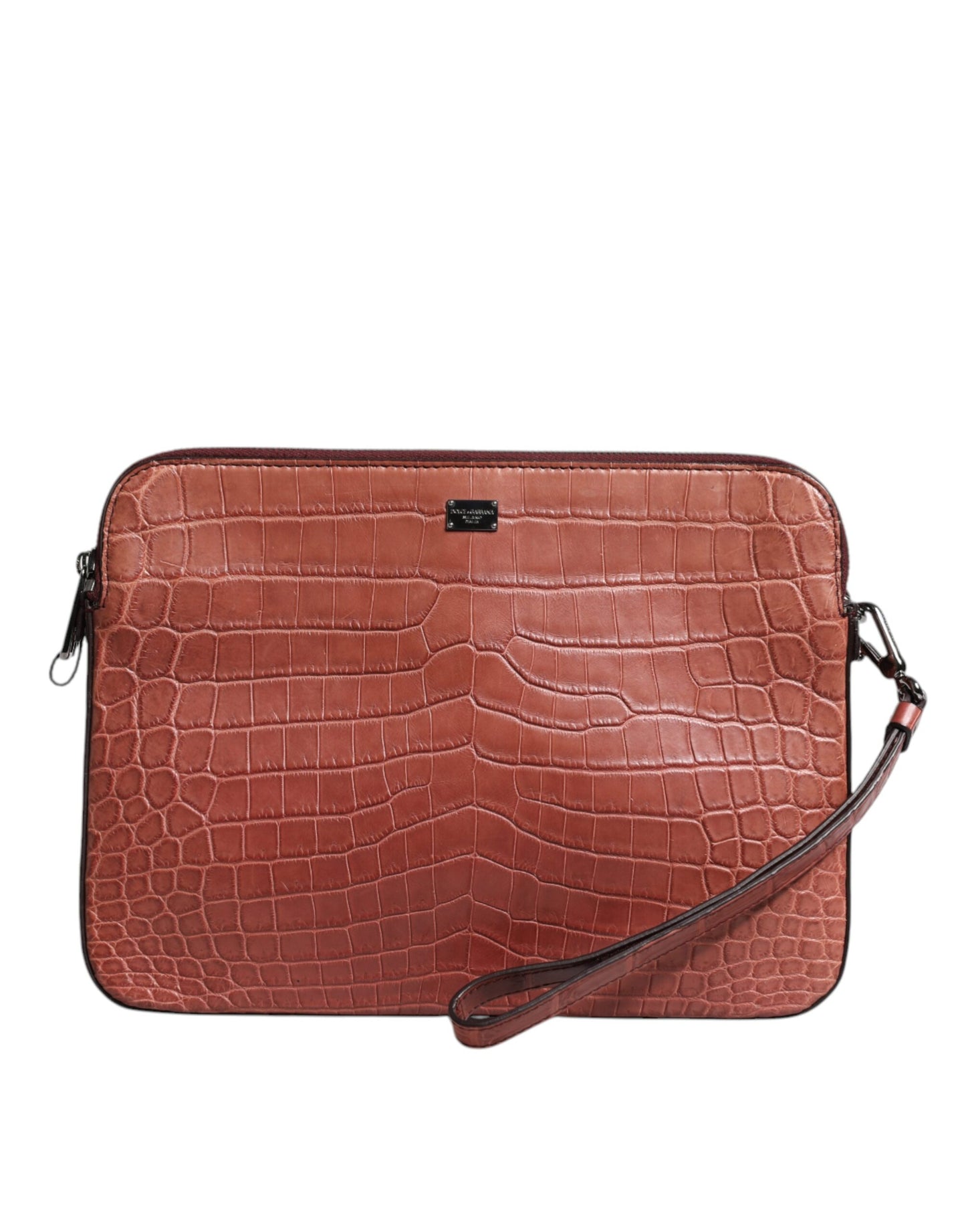 Dolce & Gabbana Bordeaux Croc Leather Logo Plaque Men Briefcase Bag Curated Luxury Accessories by Orvyn