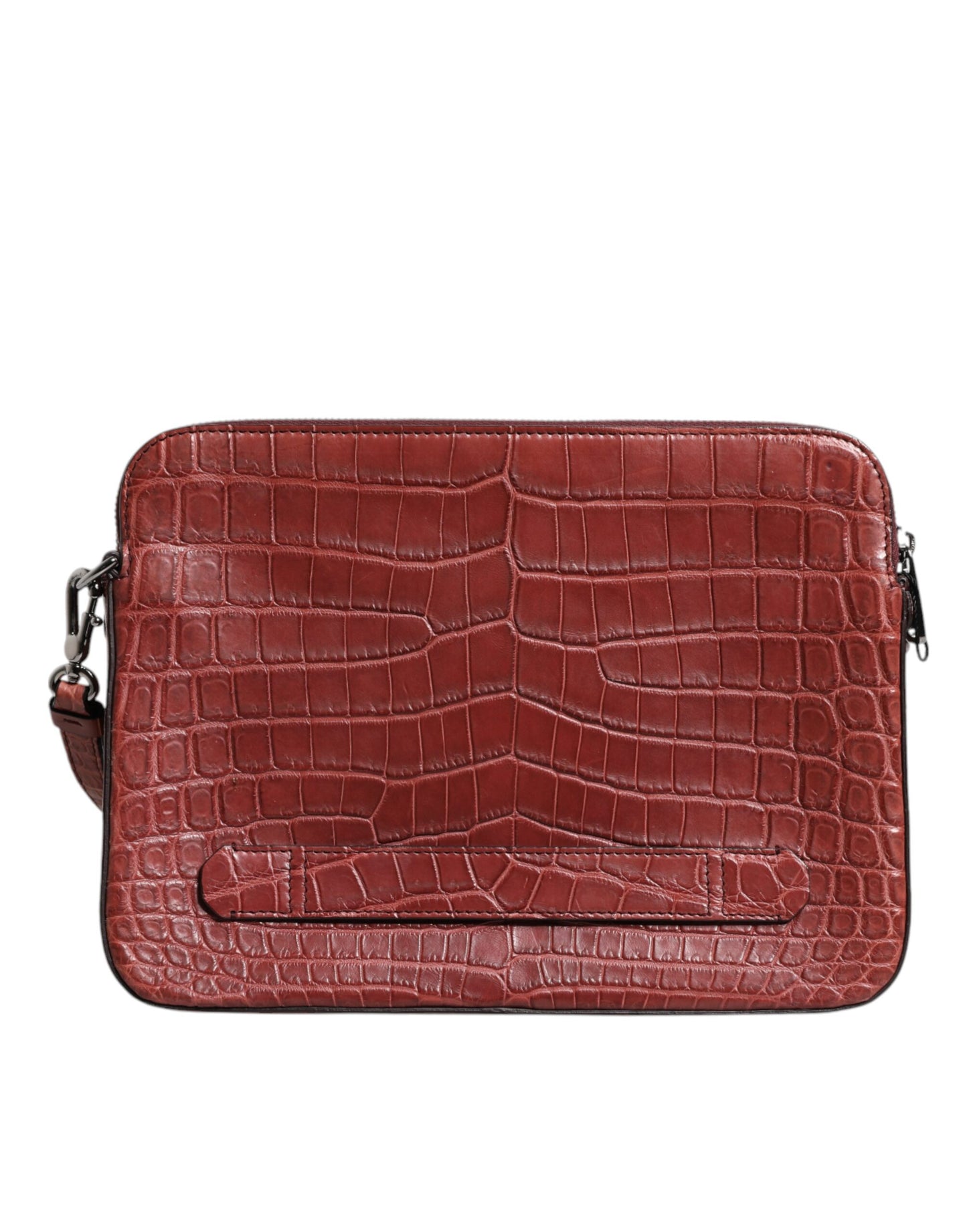 Dolce & Gabbana Bordeaux Croc Leather Logo Plaque Men Briefcase Bag Curated Luxury Accessories by Orvyn