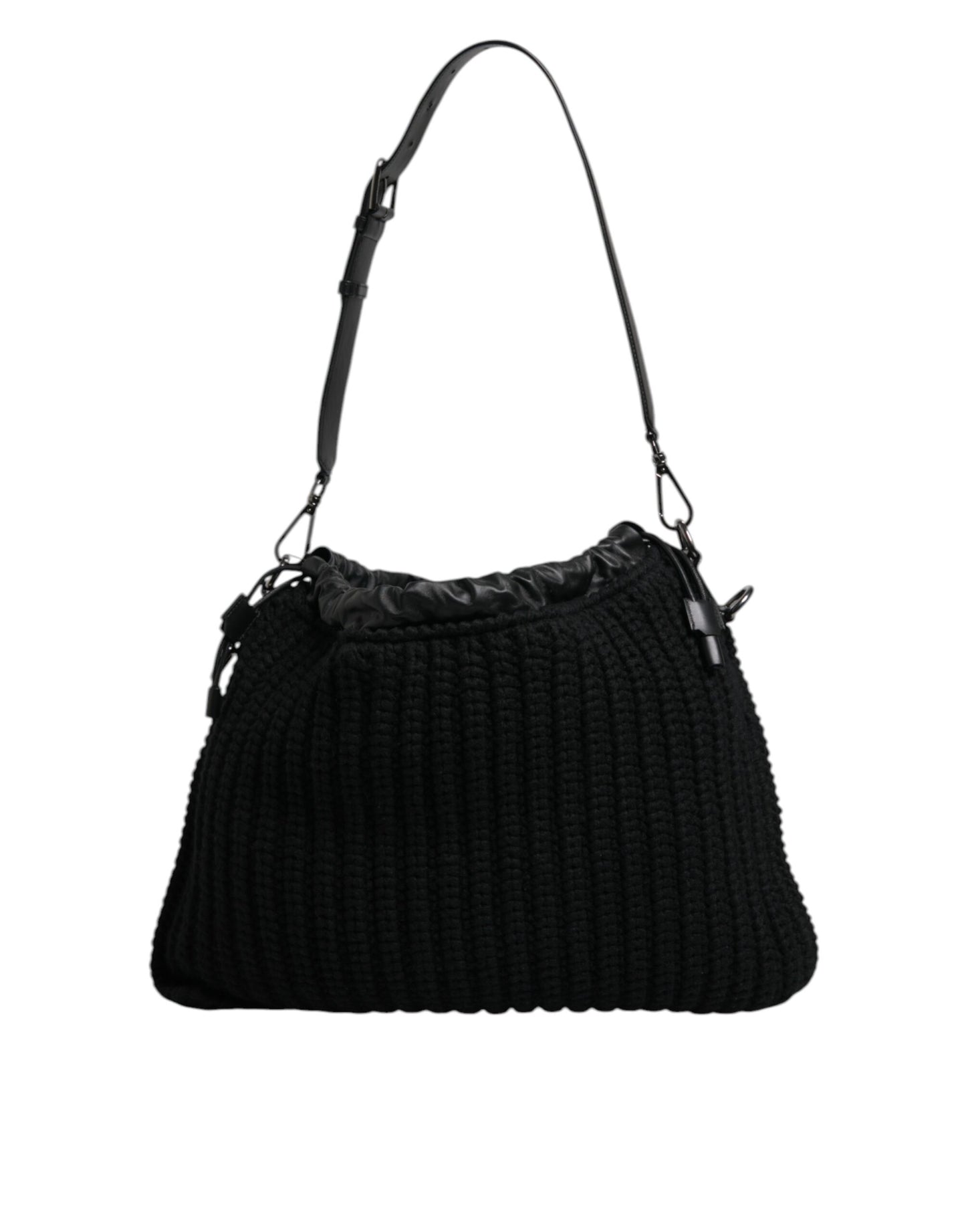 Dolce & Gabbana Black Cashmere Knitted Leather Shoulder Bag Curated Luxury Accessories by Orvyn