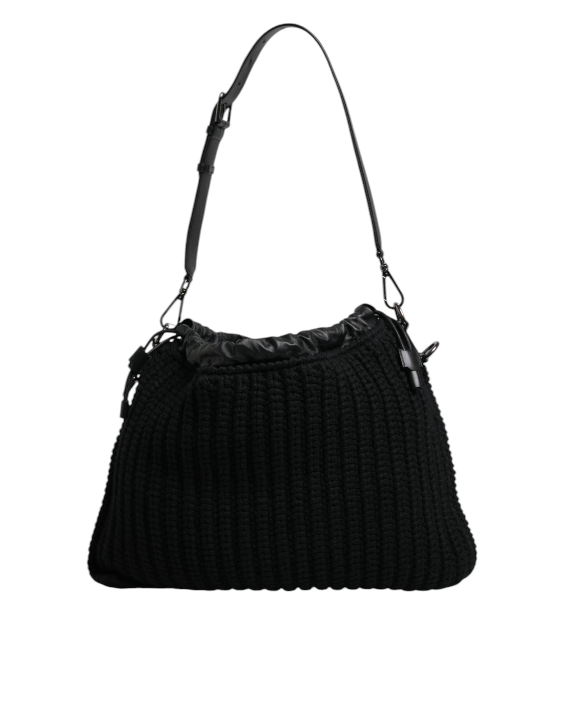 Dolce & Gabbana Black Cashmere Knitted Leather Shoulder Bag Curated Luxury Accessories by Orvyn
