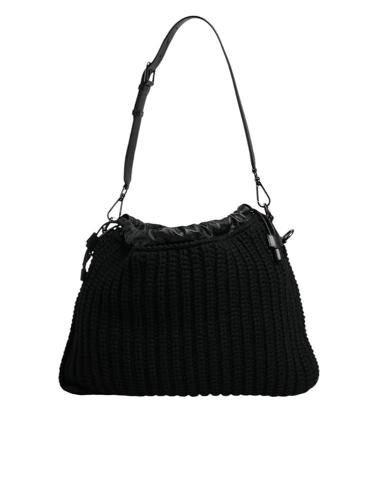 Dolce & Gabbana Black Cashmere Knitted Leather Shoulder Bag Curated Luxury Accessories by Orvyn