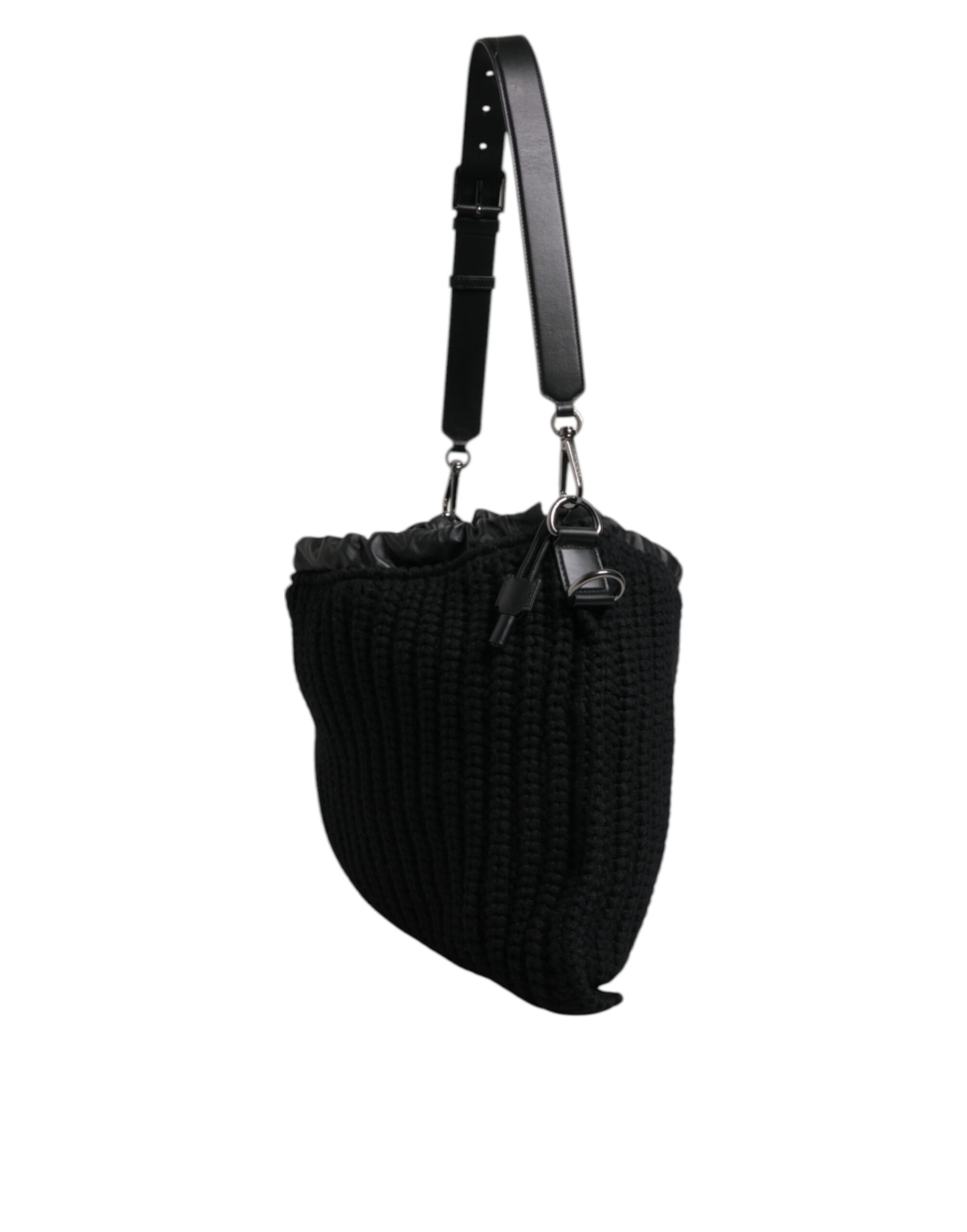 Dolce & Gabbana Black Cashmere Knitted Leather Shoulder Bag Curated Luxury Accessories by Orvyn