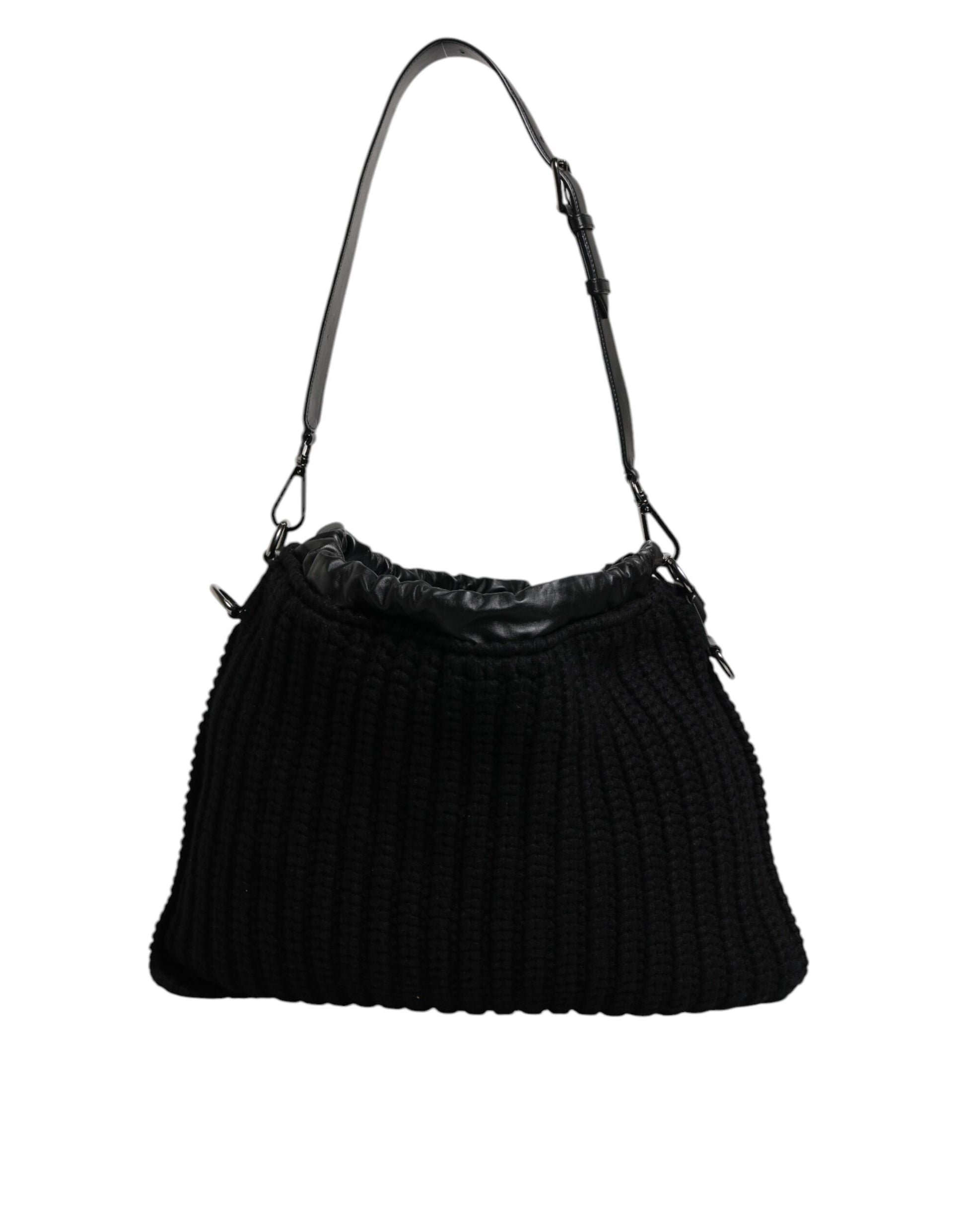 Dolce & Gabbana Black Cashmere Knitted Leather Shoulder Bag Curated Luxury Accessories by Orvyn