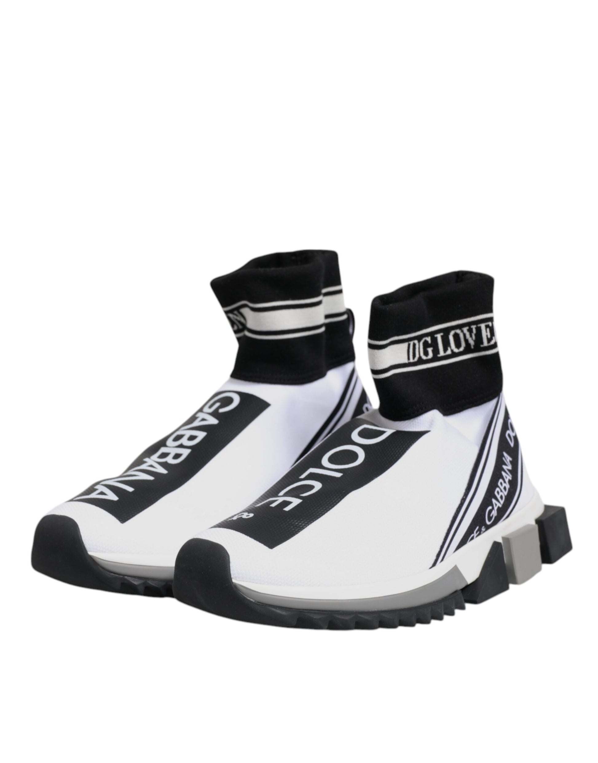 Dolce & Gabbana White Black Sorrento Socks Sneakers Shoes Curated Luxury Accessories by Orvyn