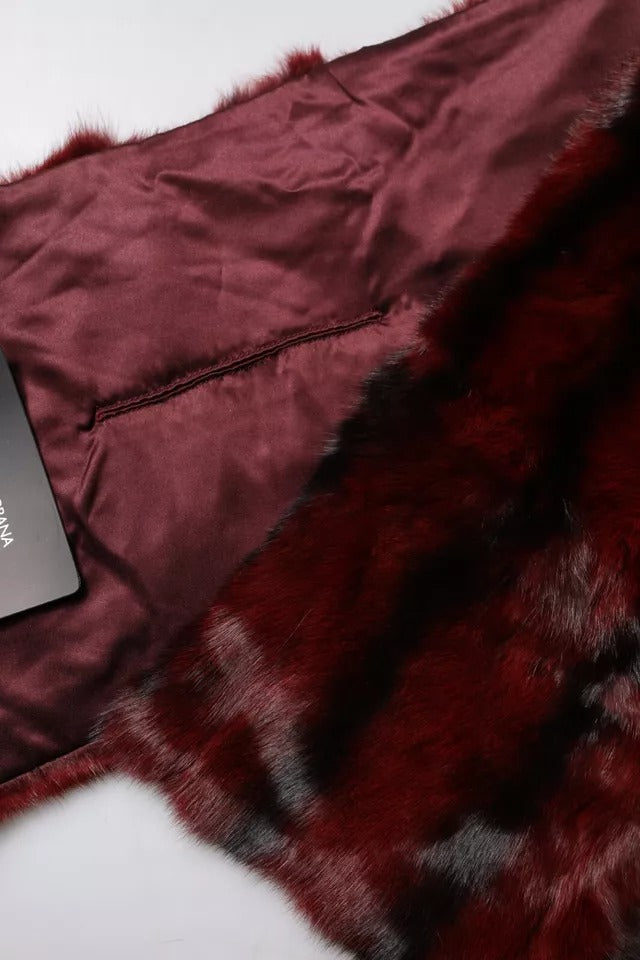 Dolce & Gabbana Black Red Stripe Fur Shawl Neck Wrap Scarf Curated Luxury Accessories by Orvyn