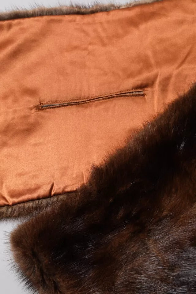 Dolce & Gabbana Black Brown Stripe Fur Shawl Wrap Scarf Curated Luxury Accessories by Orvyn