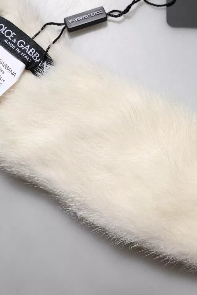 Dolce & Gabbana White Mink Fur Collar Women Neck Wrap Scarf Curated Luxury Accessories by Orvyn