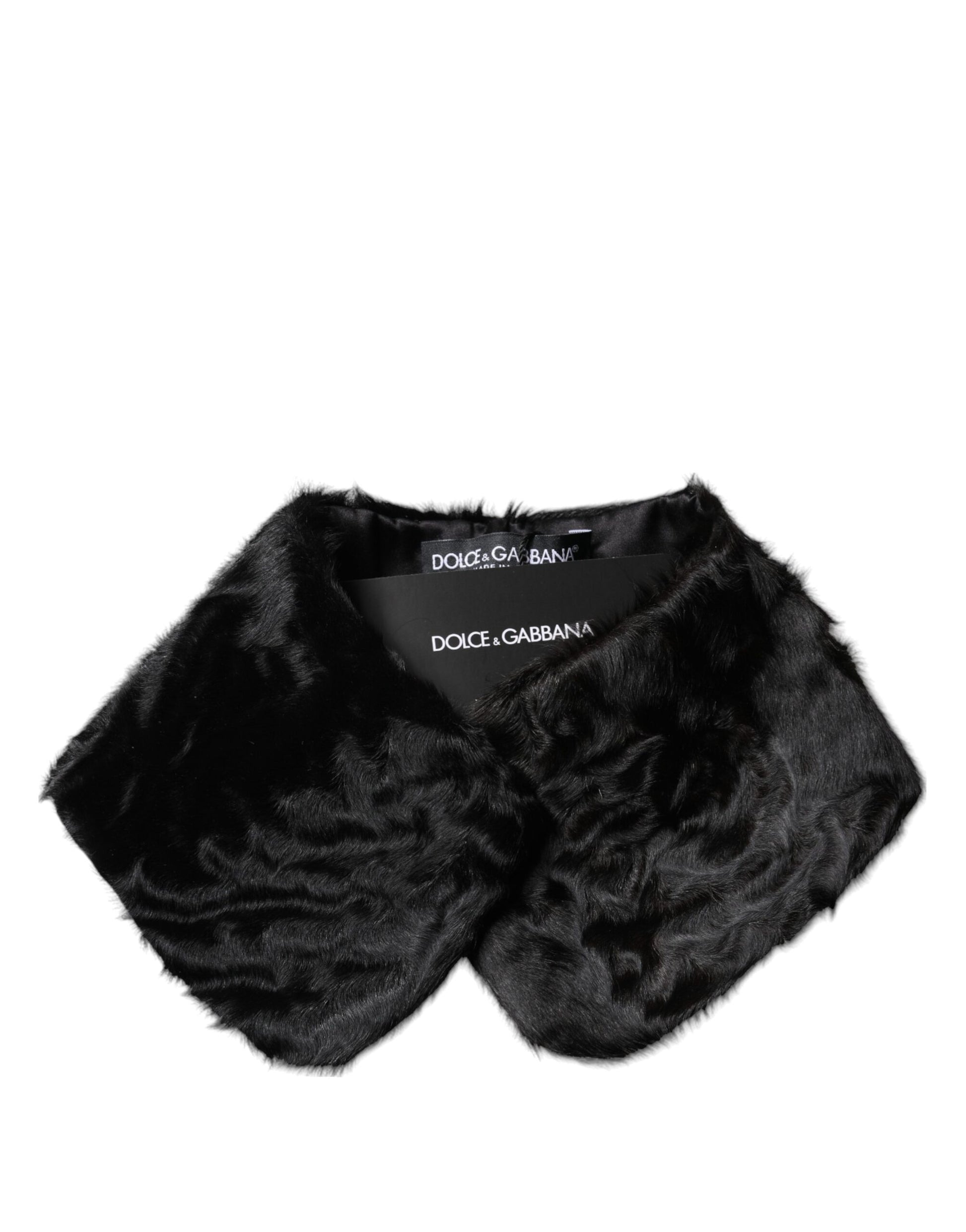 Dolce & Gabbana Black Lamb Fur Collar Women Neck Wrap Scarf Curated Luxury Accessories by Orvyn