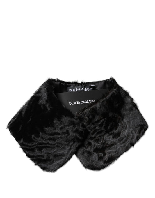 Dolce & Gabbana Black Lamb Fur Collar Women Neck Wrap Scarf Curated Luxury Accessories by Orvyn