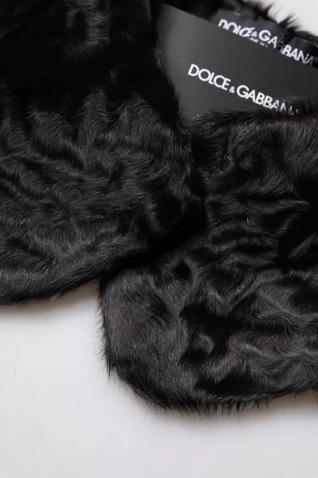 Dolce & Gabbana Black Lamb Fur Collar Women Neck Wrap Scarf Curated Luxury Accessories by Orvyn