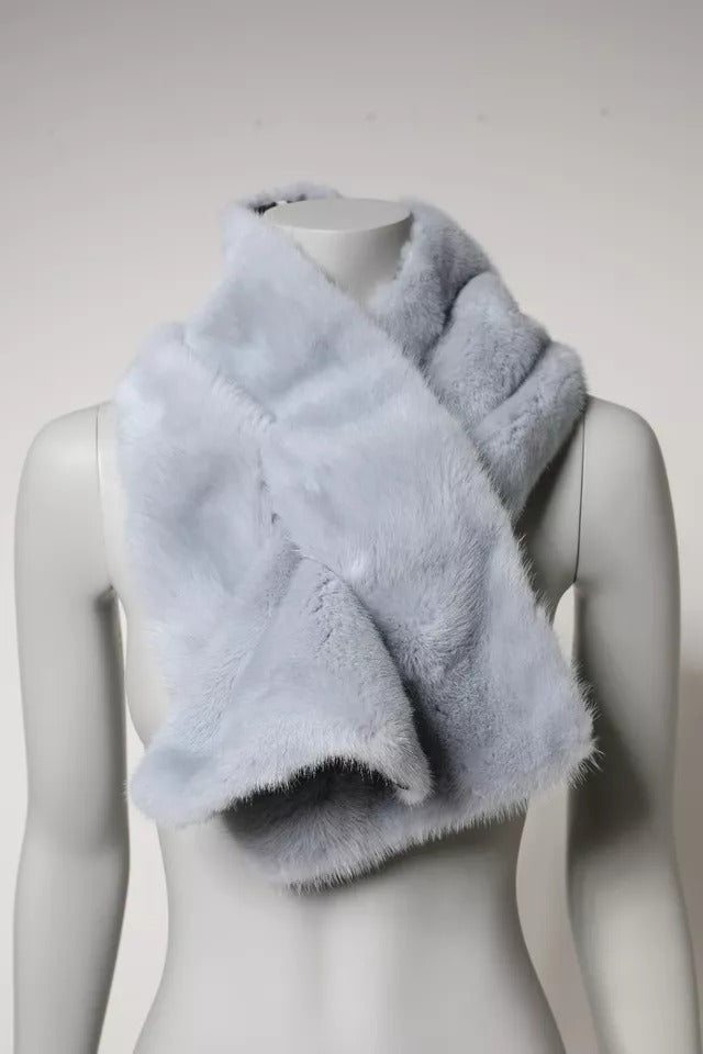 Dolce & Gabbana Powder Blue Mink Fur Neck Warmer Scarf Curated Luxury Accessories by Orvyn
