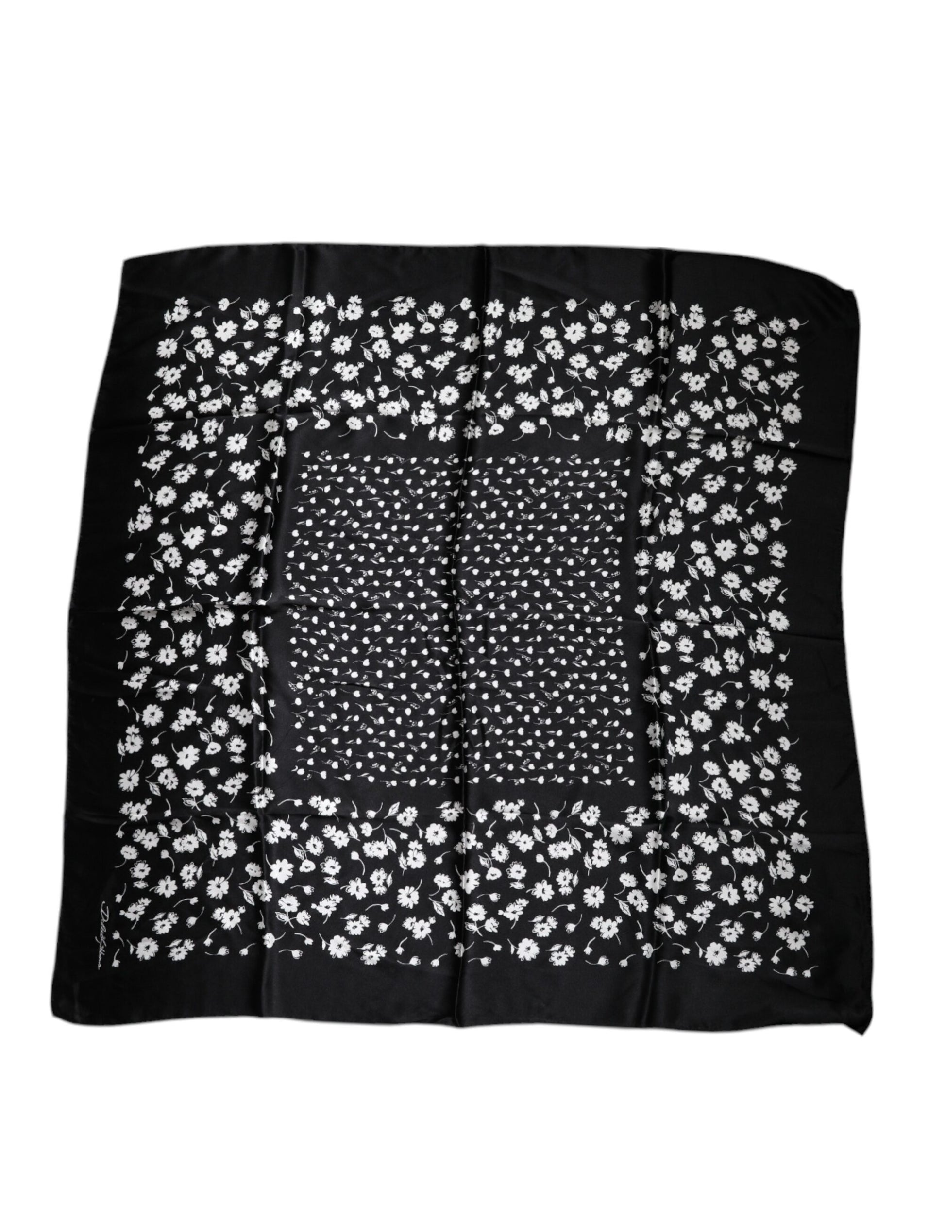 Dolce & Gabbana Black Floral Silk Square Wrap Shawl Scarf Curated Luxury Accessories by Orvyn